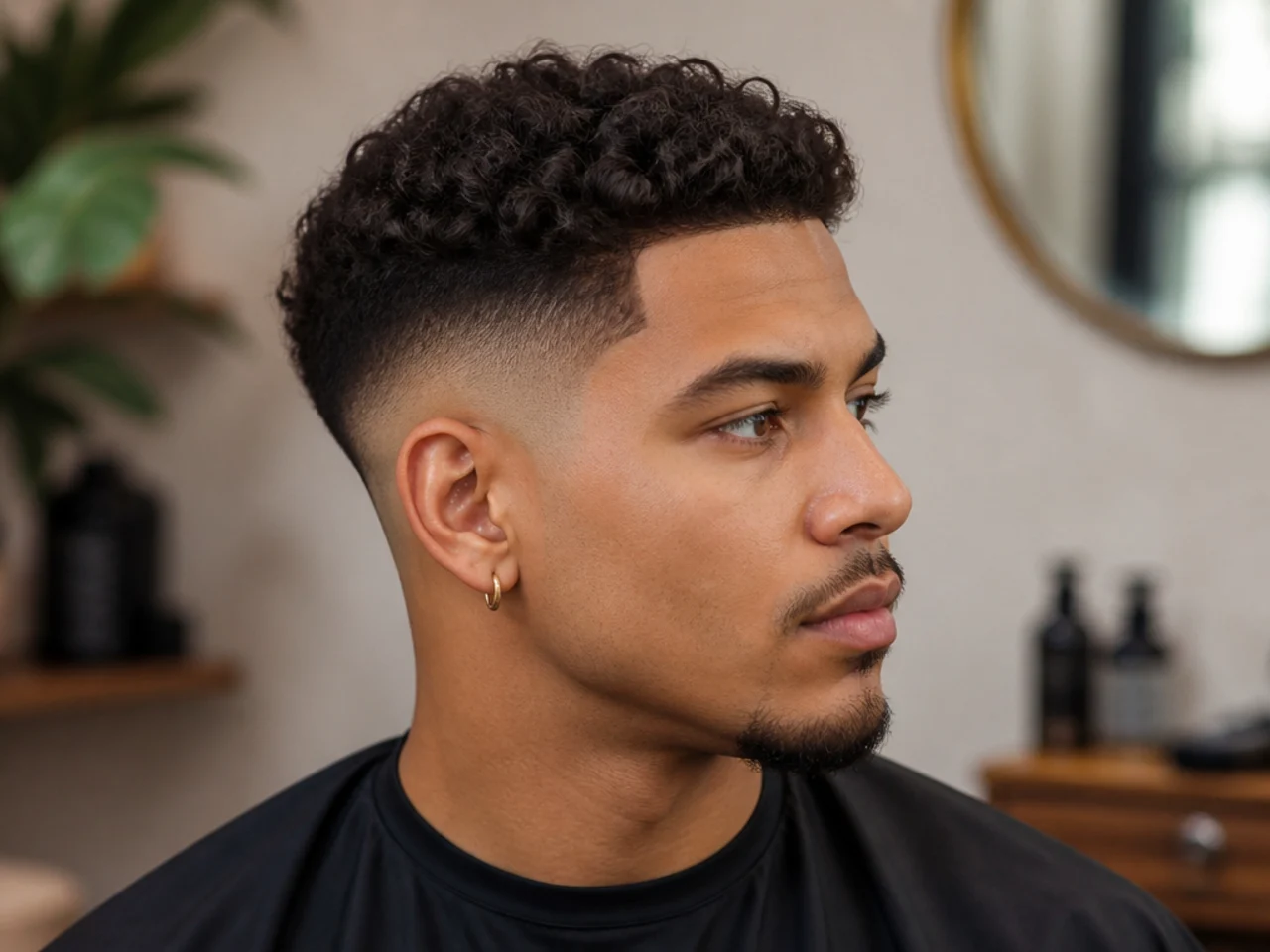 Three-quarter view of a finished mid taper fade