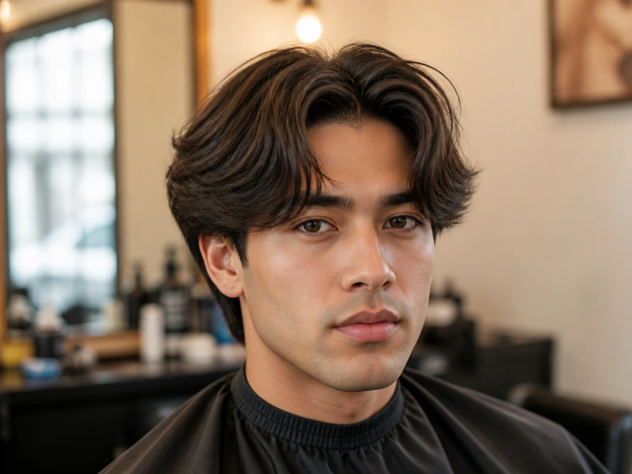 Teen boy with feathered middle part, wispy ends and soft curtain drop