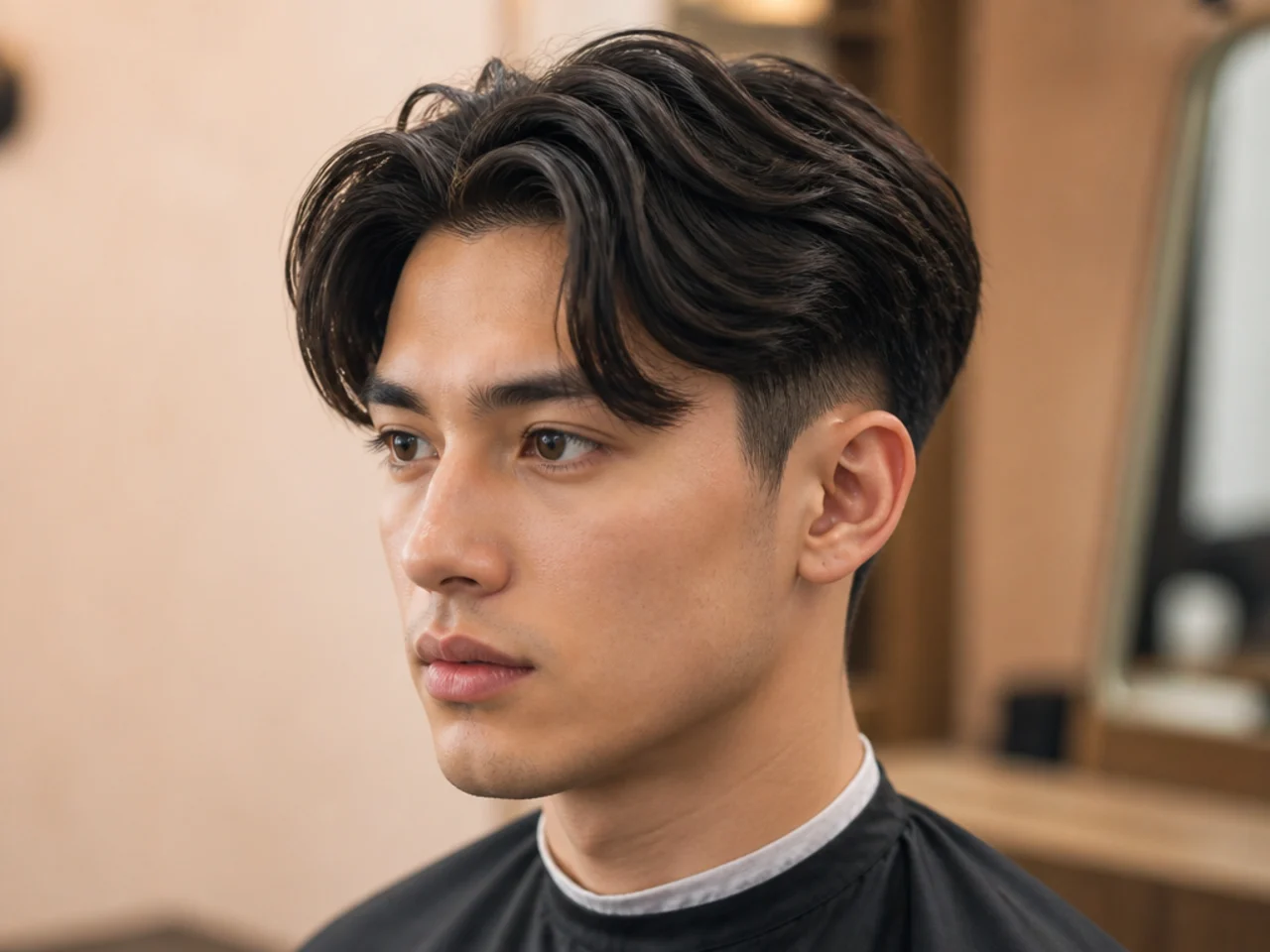 Teen boy with middle part over a disconnected undercut, sharp contrast between top and sides