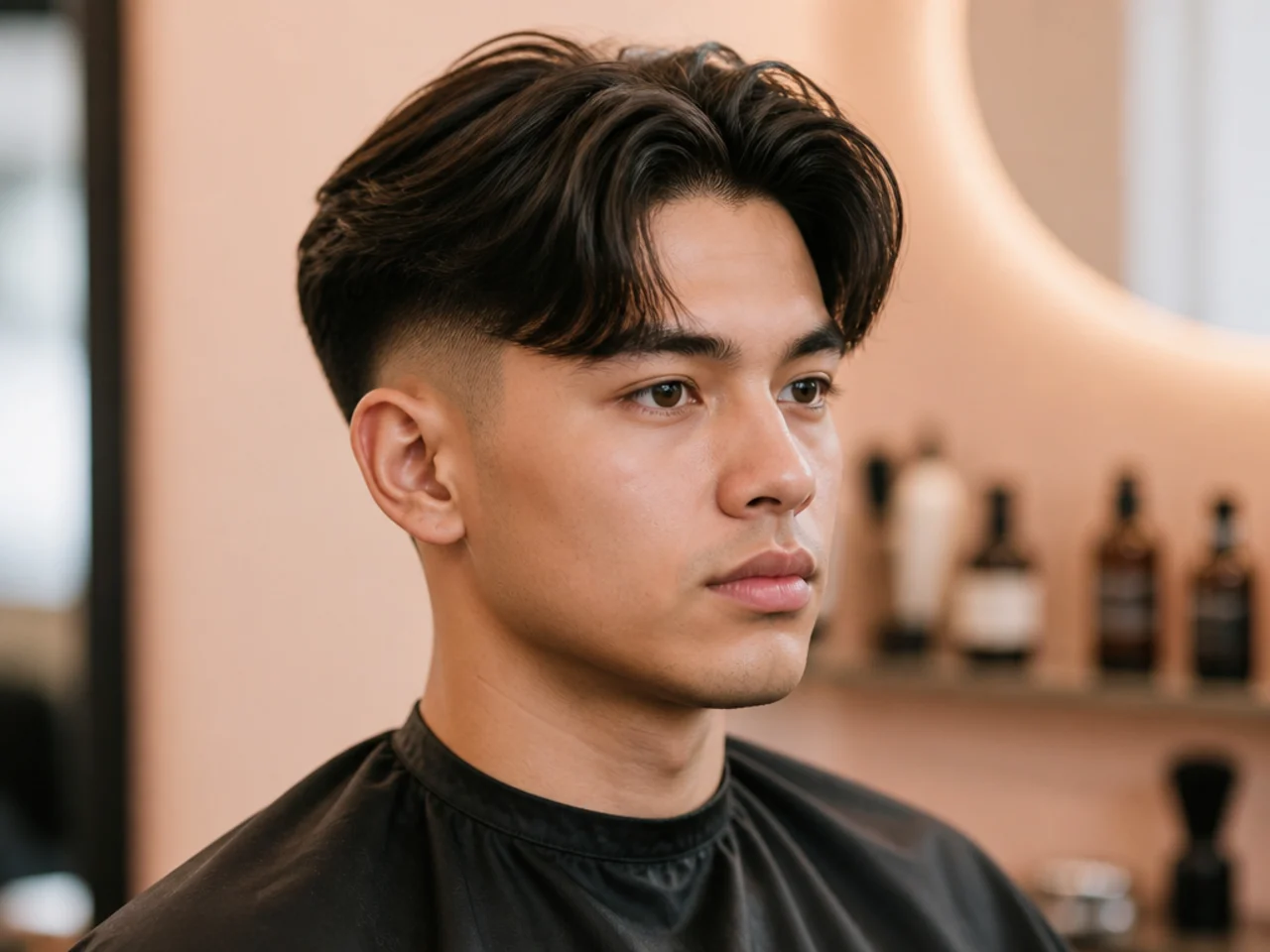 Teen boy with middle part paired with mid fade