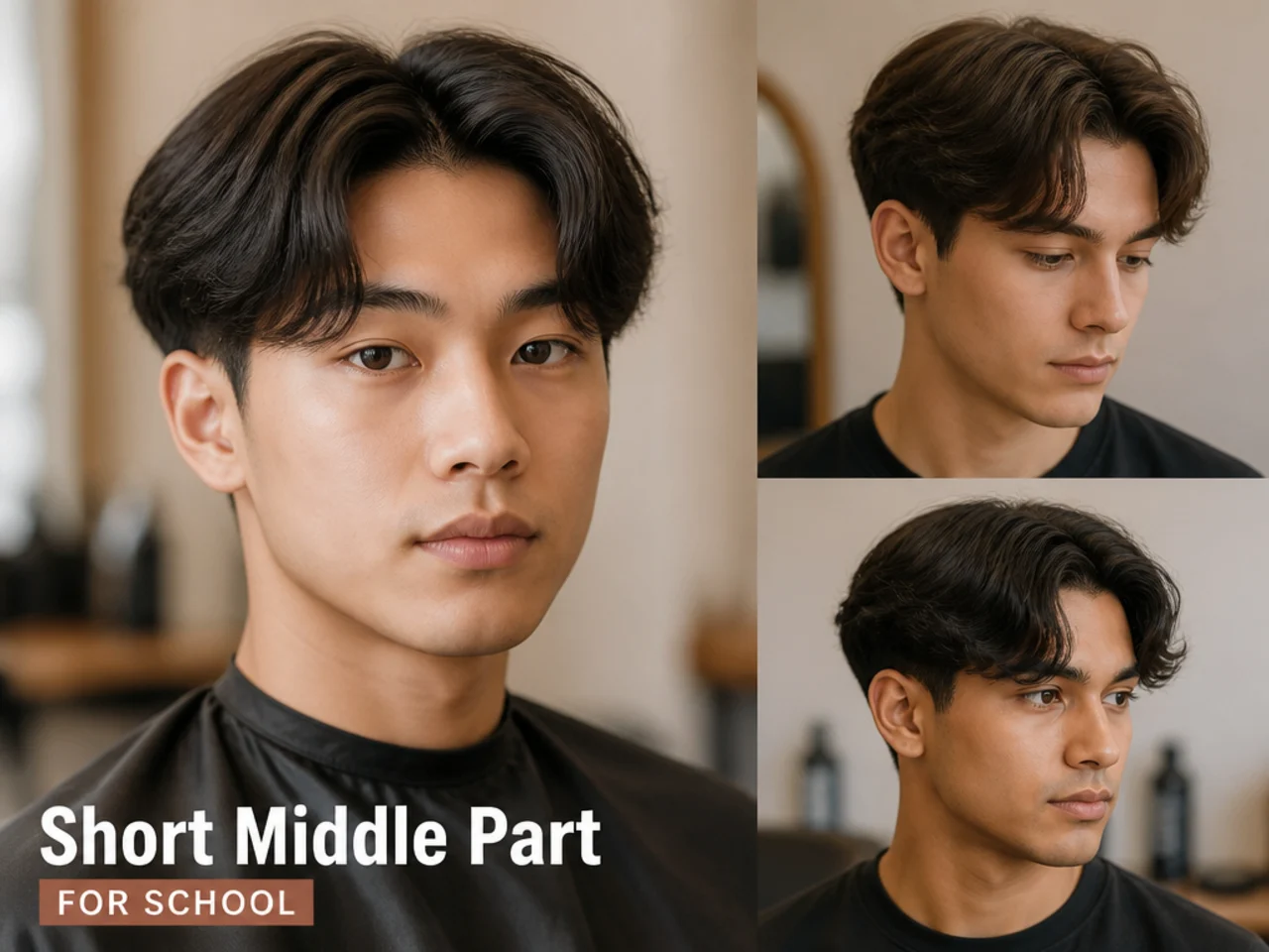 Teen boy with short middle part suitable for school dress codes, tapered sides