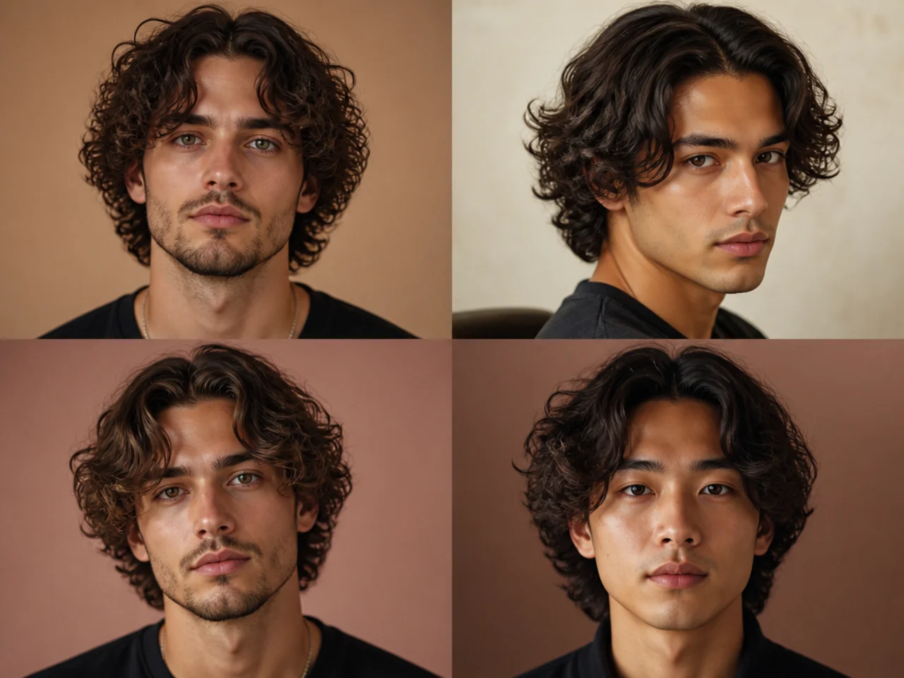 Curly middle part flow on a young man with defined 3A curls falling naturally to either side