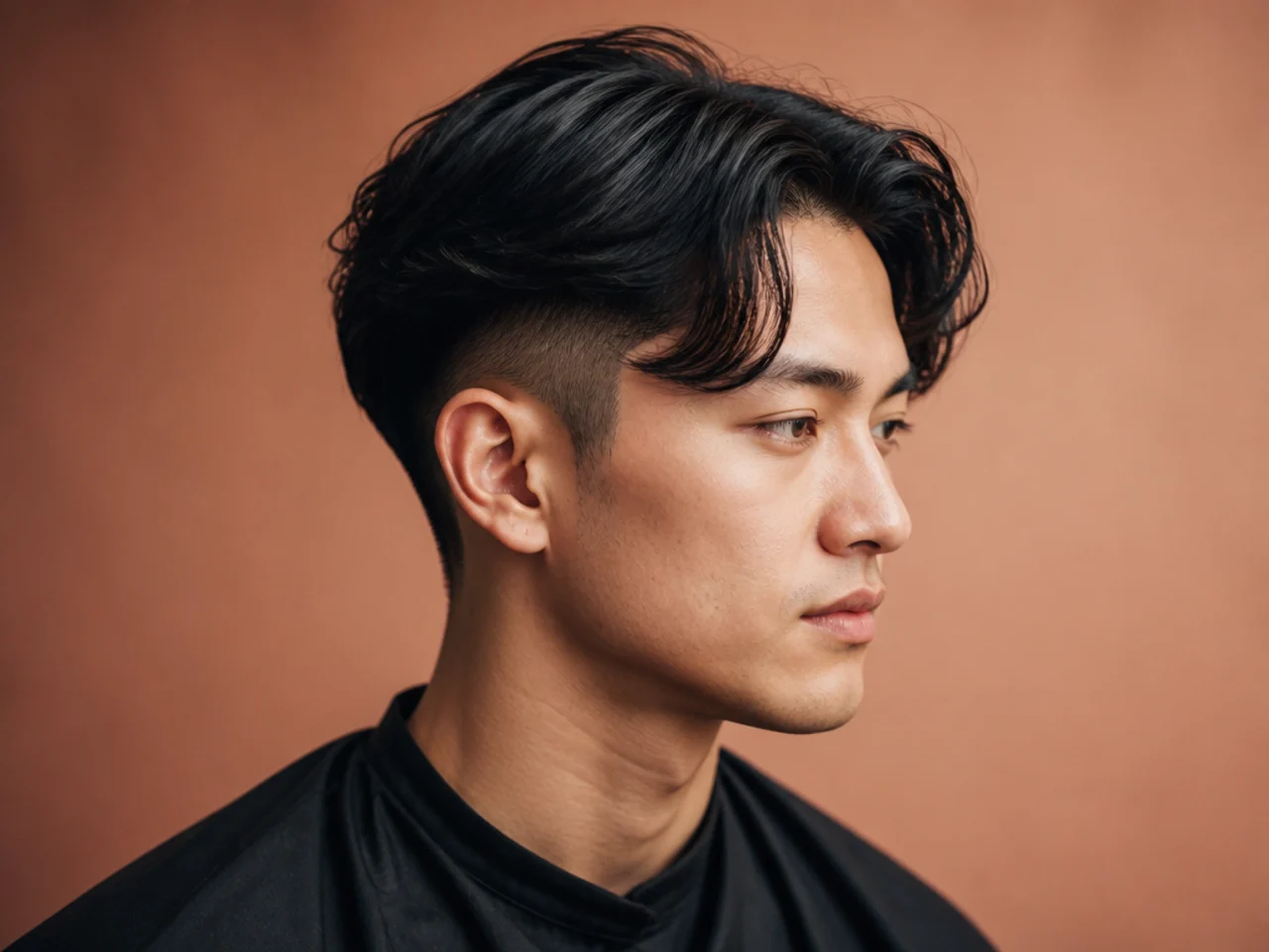 Middle part flow with disconnected undercut on a young man with 6 inch top and shaved sides