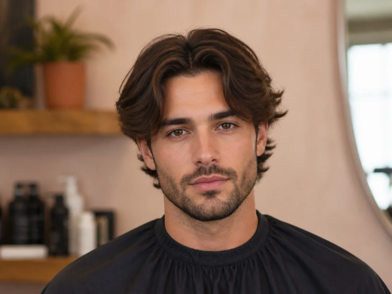 Wavy middle part flow with natural 2B wave falling forward from a clean center split on a young man