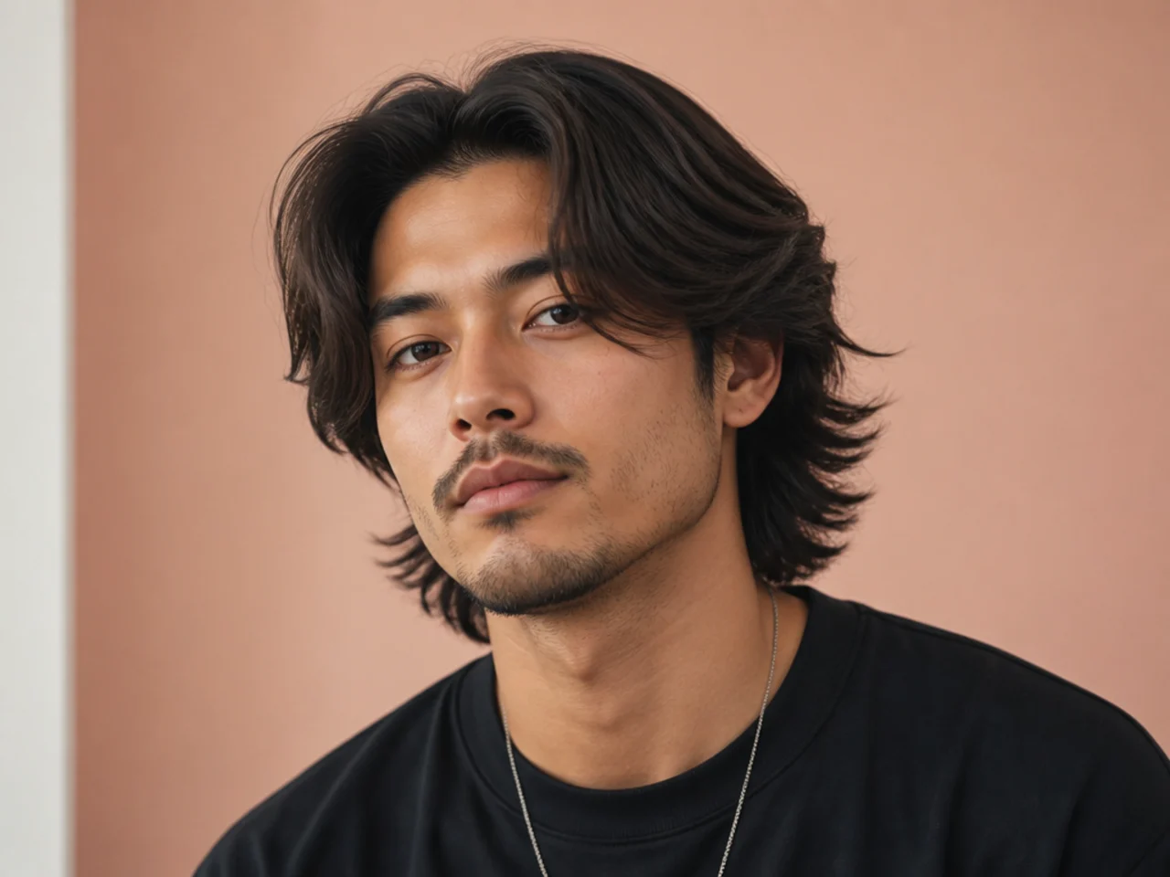 Medium flow middle part with 4 inch top and soft internal layers on a young man with wavy hair