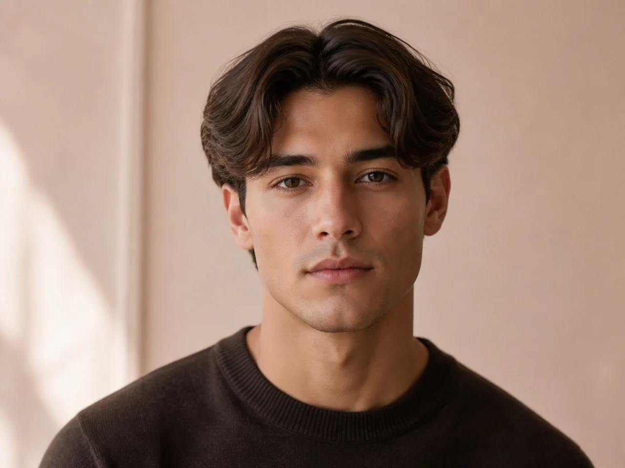 Short middle part flow with 3 inch top and short taper on a young man showing office-friendly finish