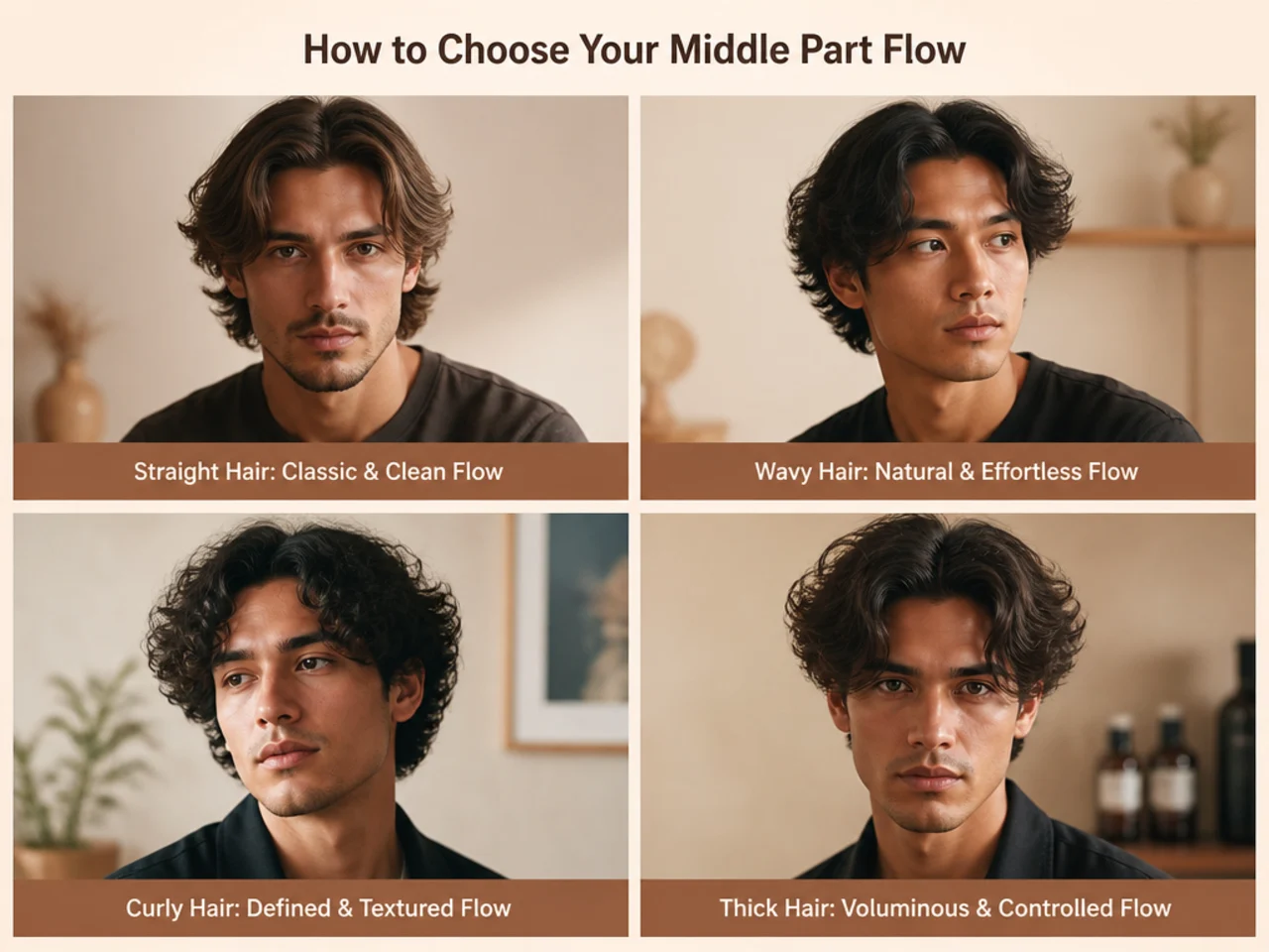 Side profile of a young man with a scissor-blended middle part flow showing curtain length and swept-back sides