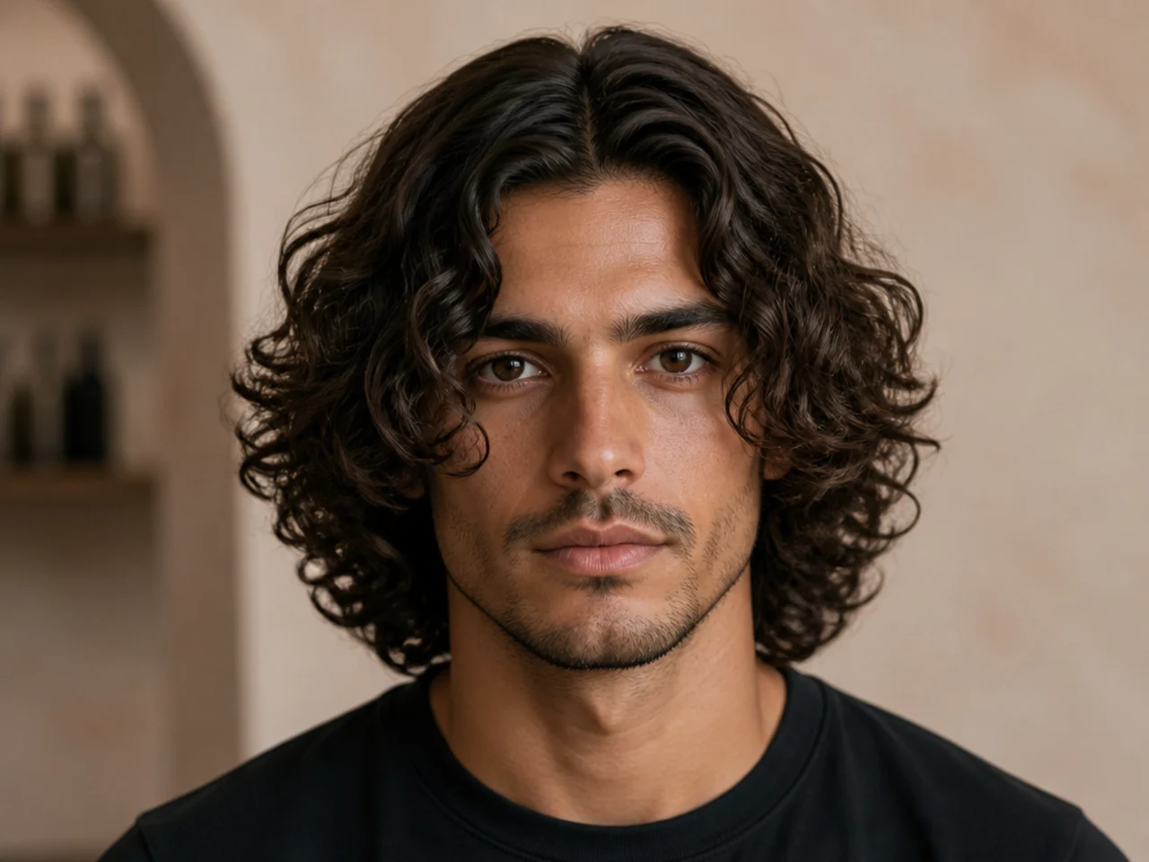 Long Curly Middle Part