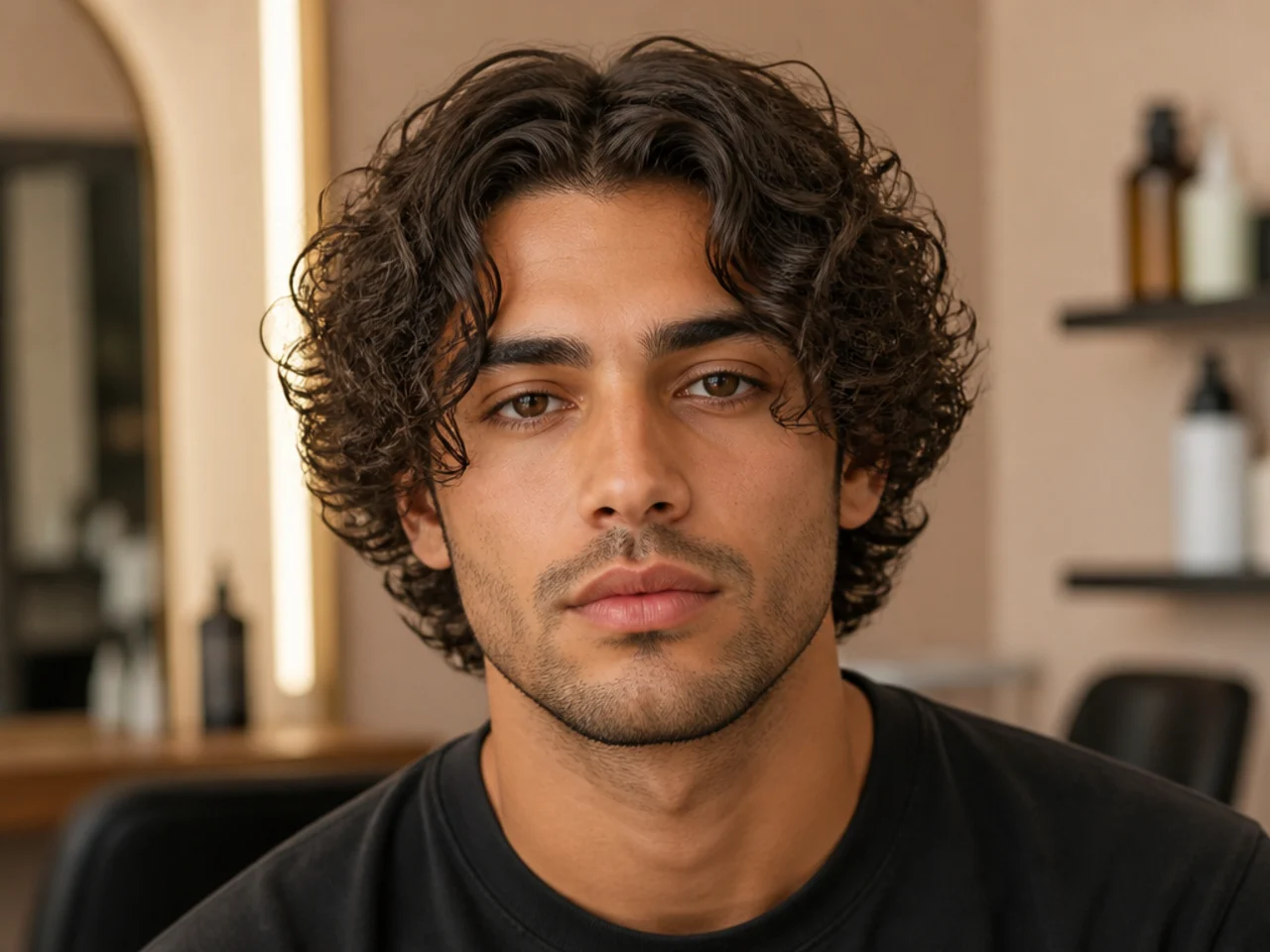 Curly layered middle part on 3A to 3B curls with dry-cut spring-point layering