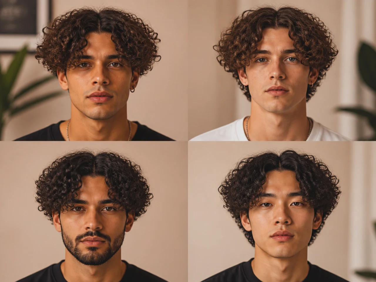Broccoli-shaped curly middle part mens haircut for teens