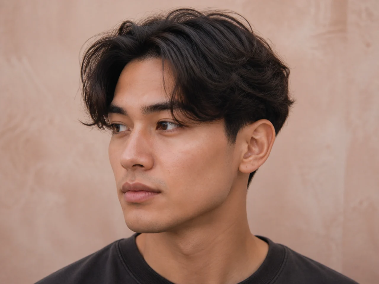 Two block middle part mens haircut with a hidden buzzed underlayer