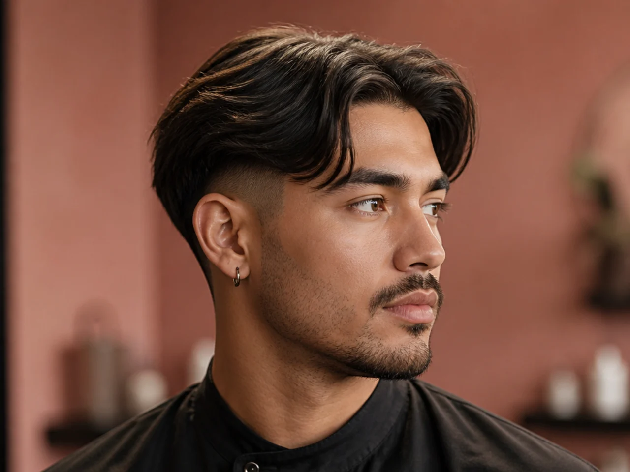 Middle part mens haircut with a disconnected shaved undercut