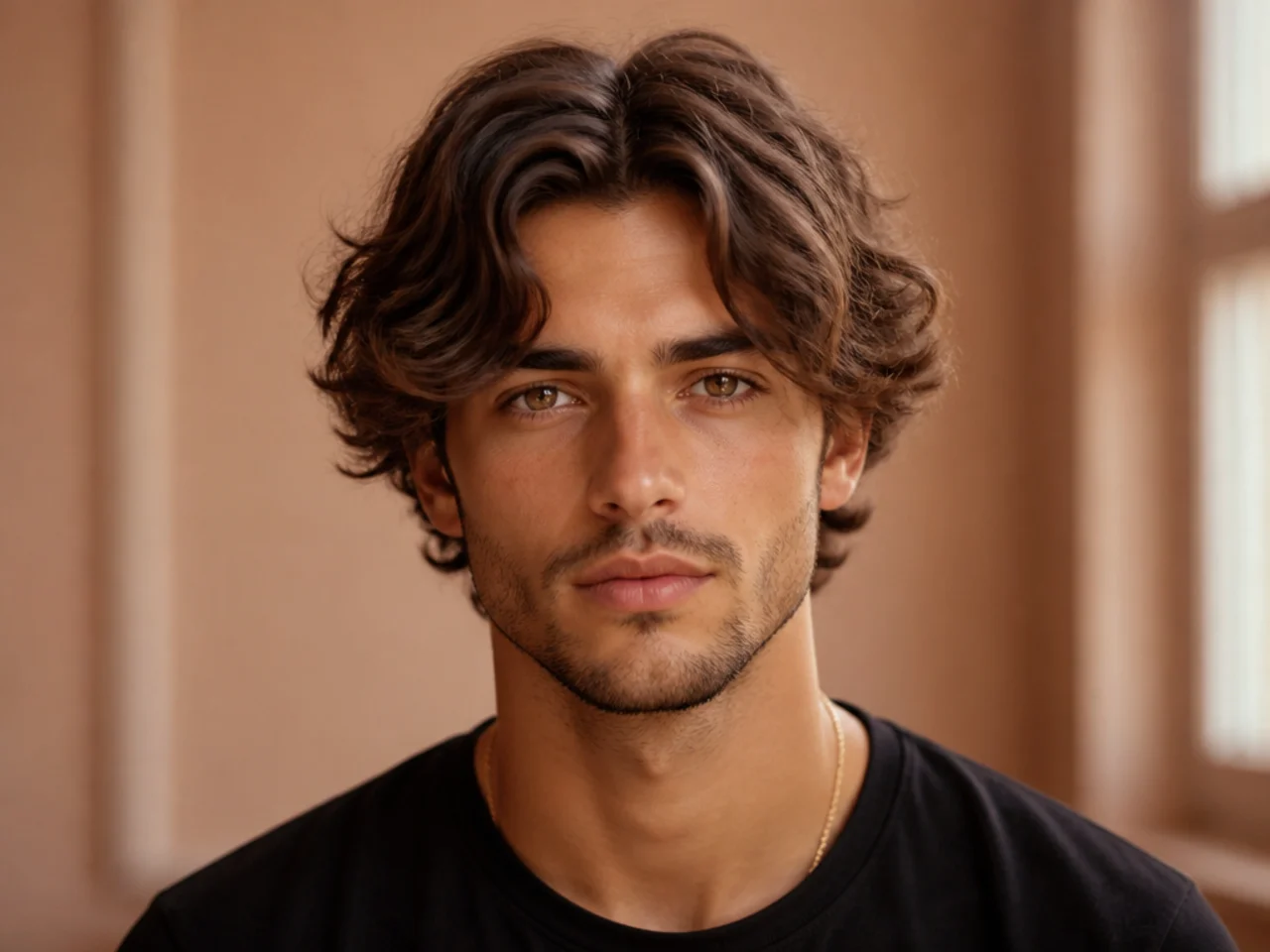 Wavy beach middle part mens haircut with sea-salt texture
