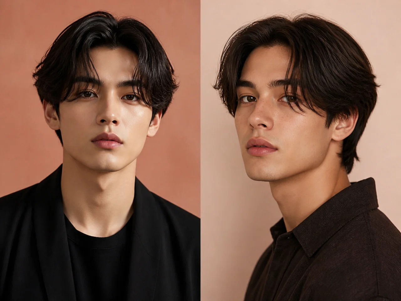 K-pop idol middle part mens haircut inspired by Jungkook and Cha Eun-woo