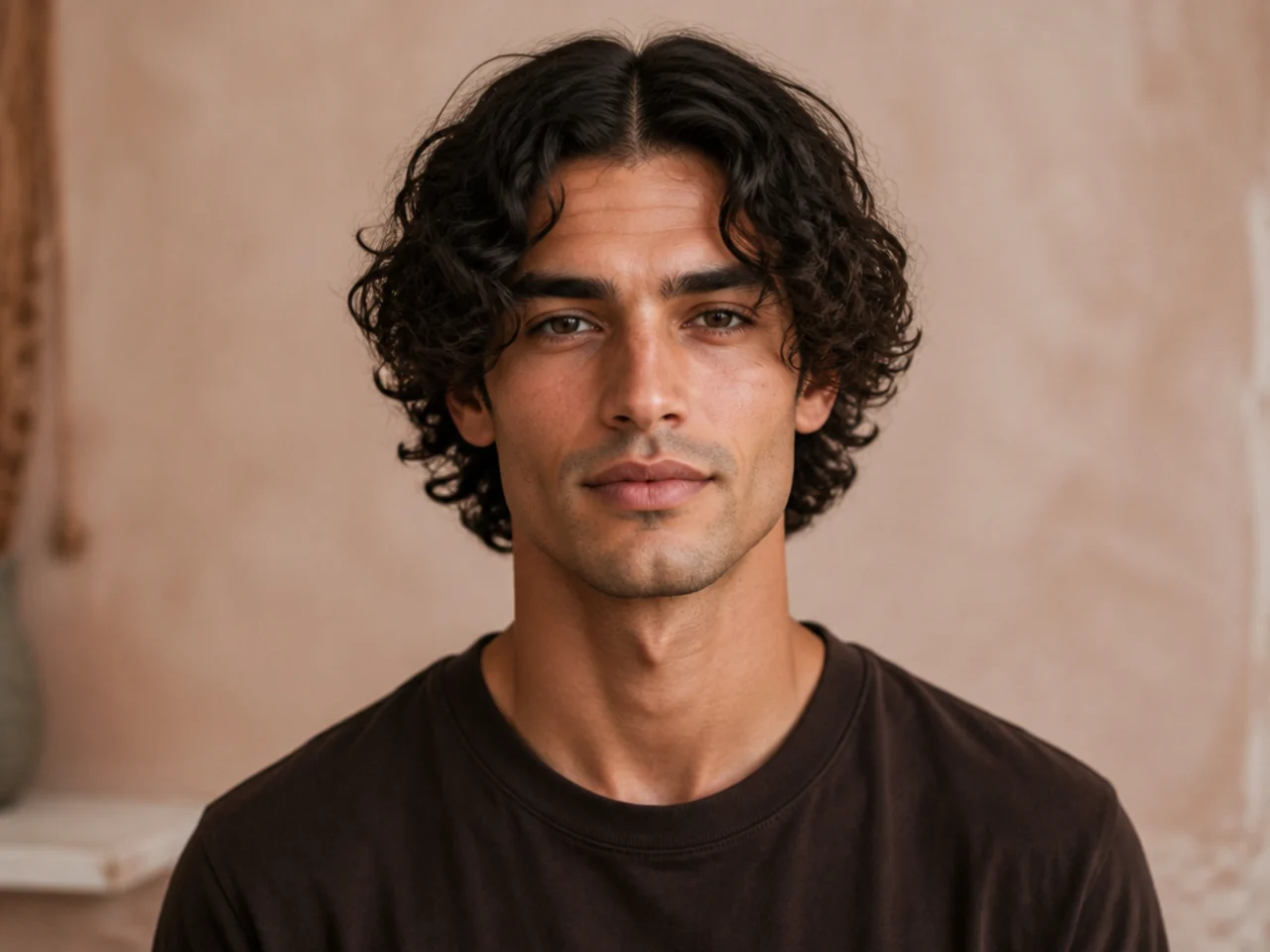 Curly middle part mens haircut on 3A to 3C texture