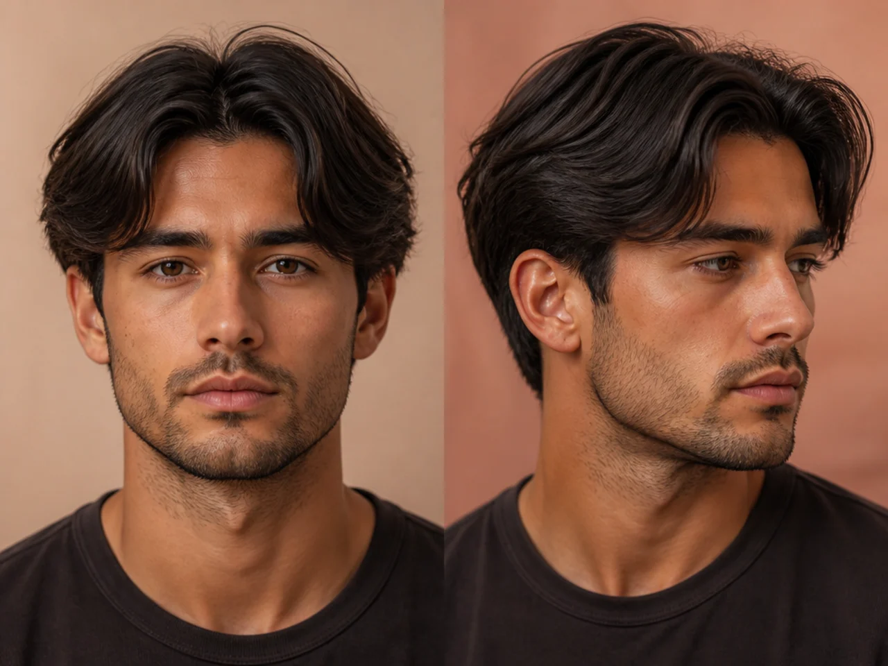 Short middle part mens haircut under three inches with tapered sides