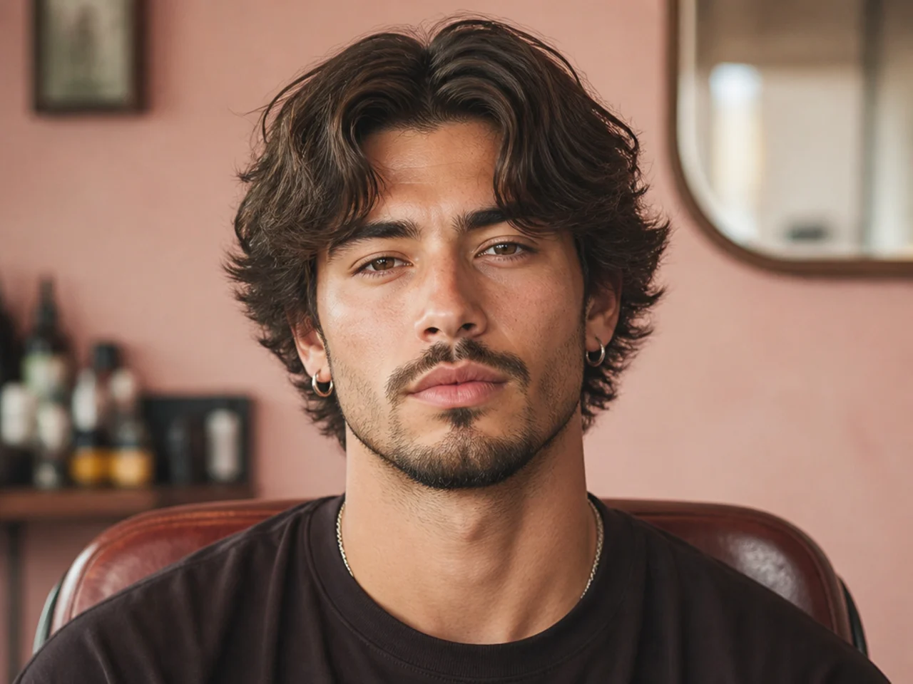 Grown-out shag middle part mens haircut with lived-in texture