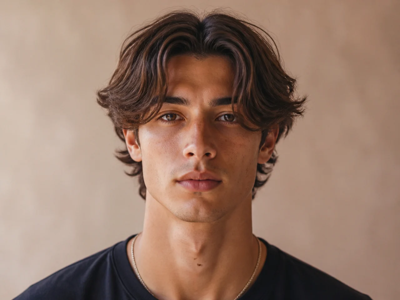 Skater middle part mens haircut with long messy fringe