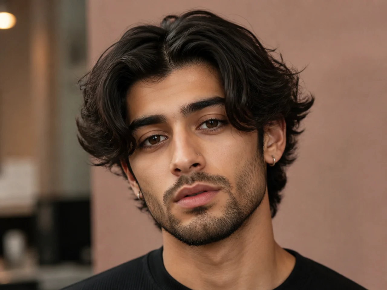 Zayn Malik middle part mens haircut with medium length and connected sides