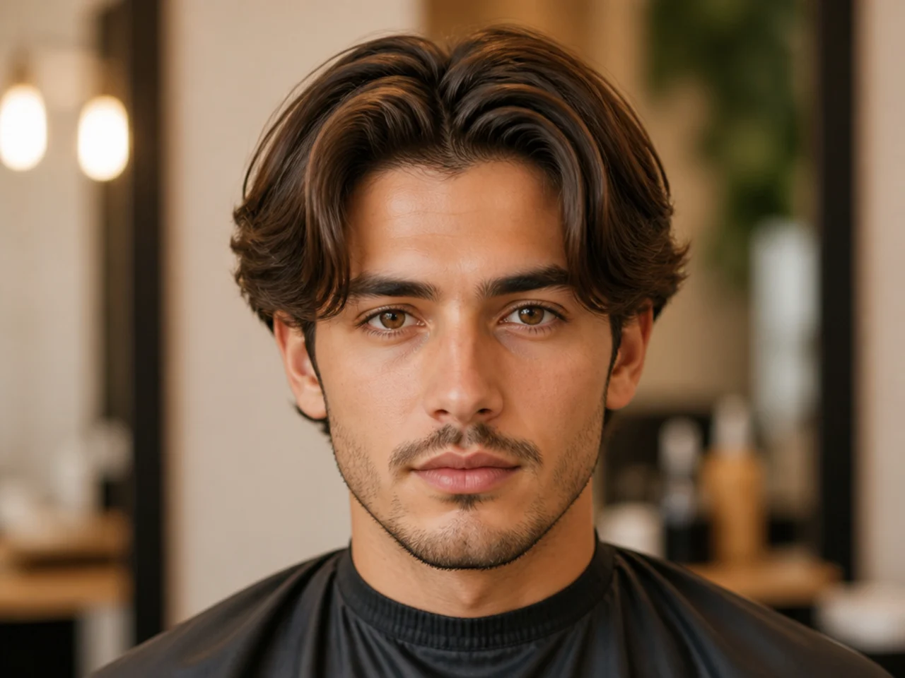 Middle part mens haircut with a lifted blowout taper on top