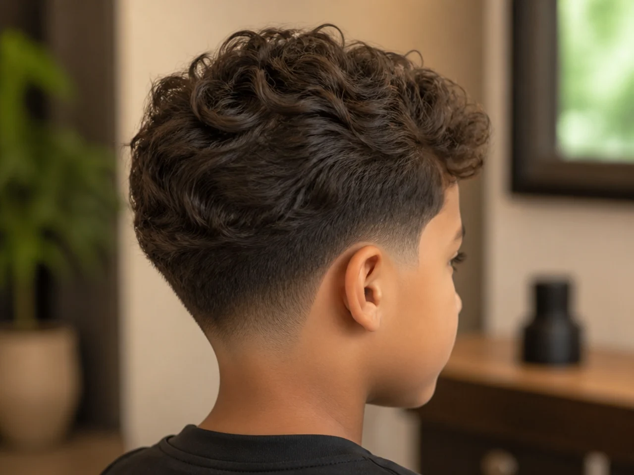 A boy with wavy sides and a curly top