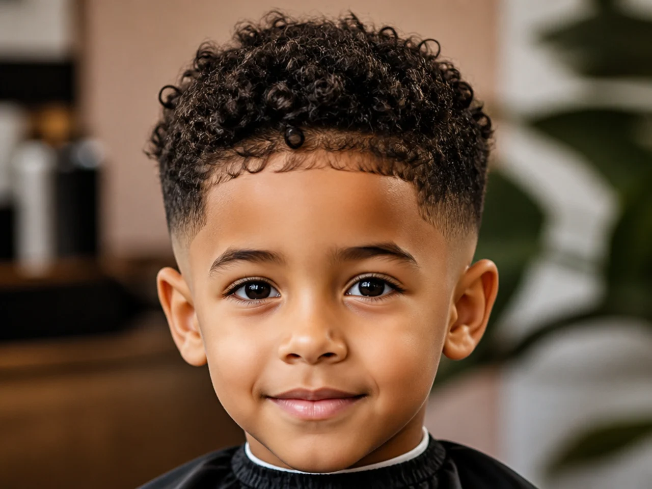 Fine hair at the front hairline of a boy's curly head