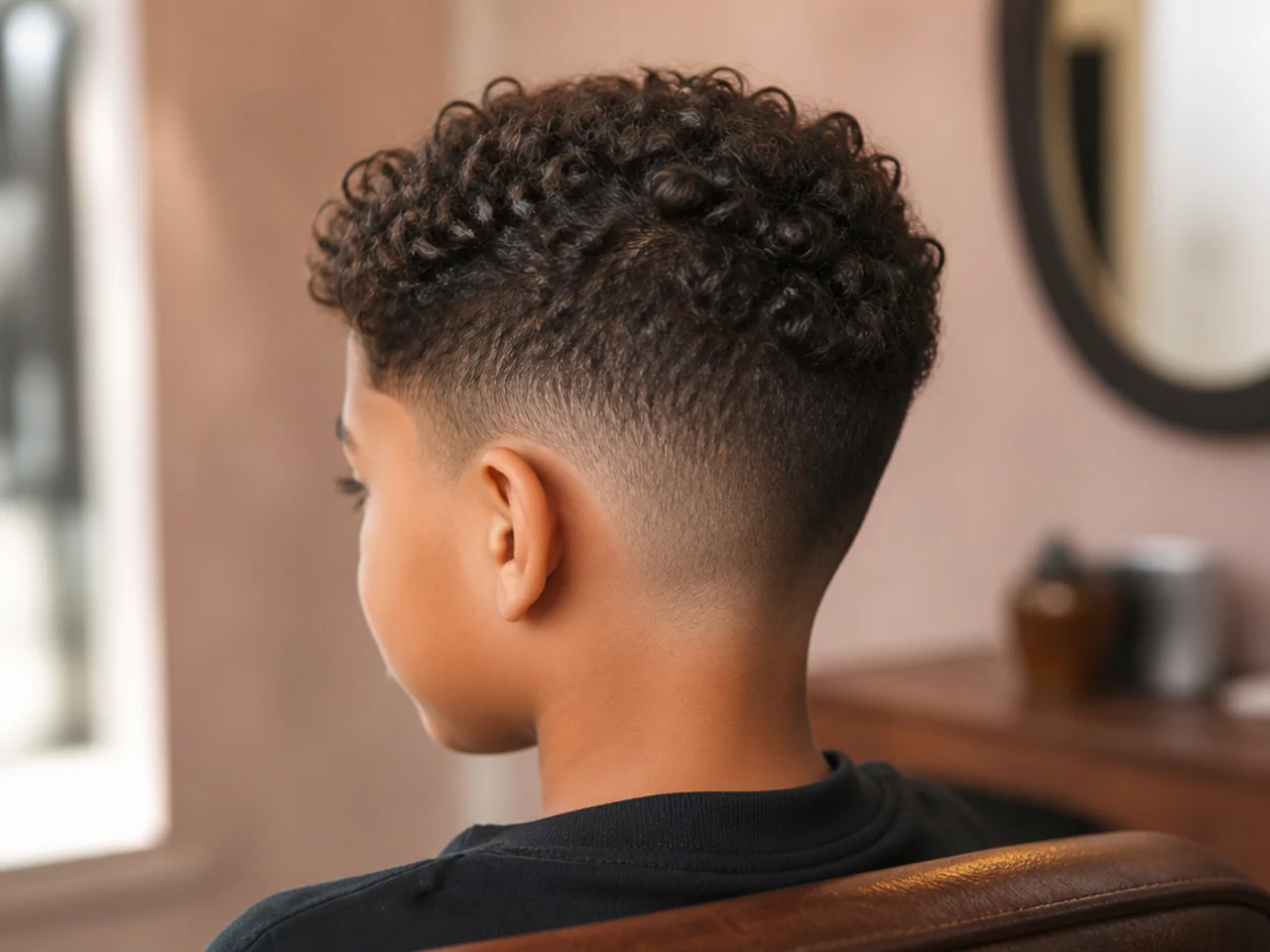 A boy with the tightest curl sections cut shorter