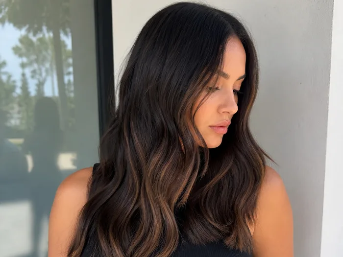 Subtle mocha balayage on dark brown hair