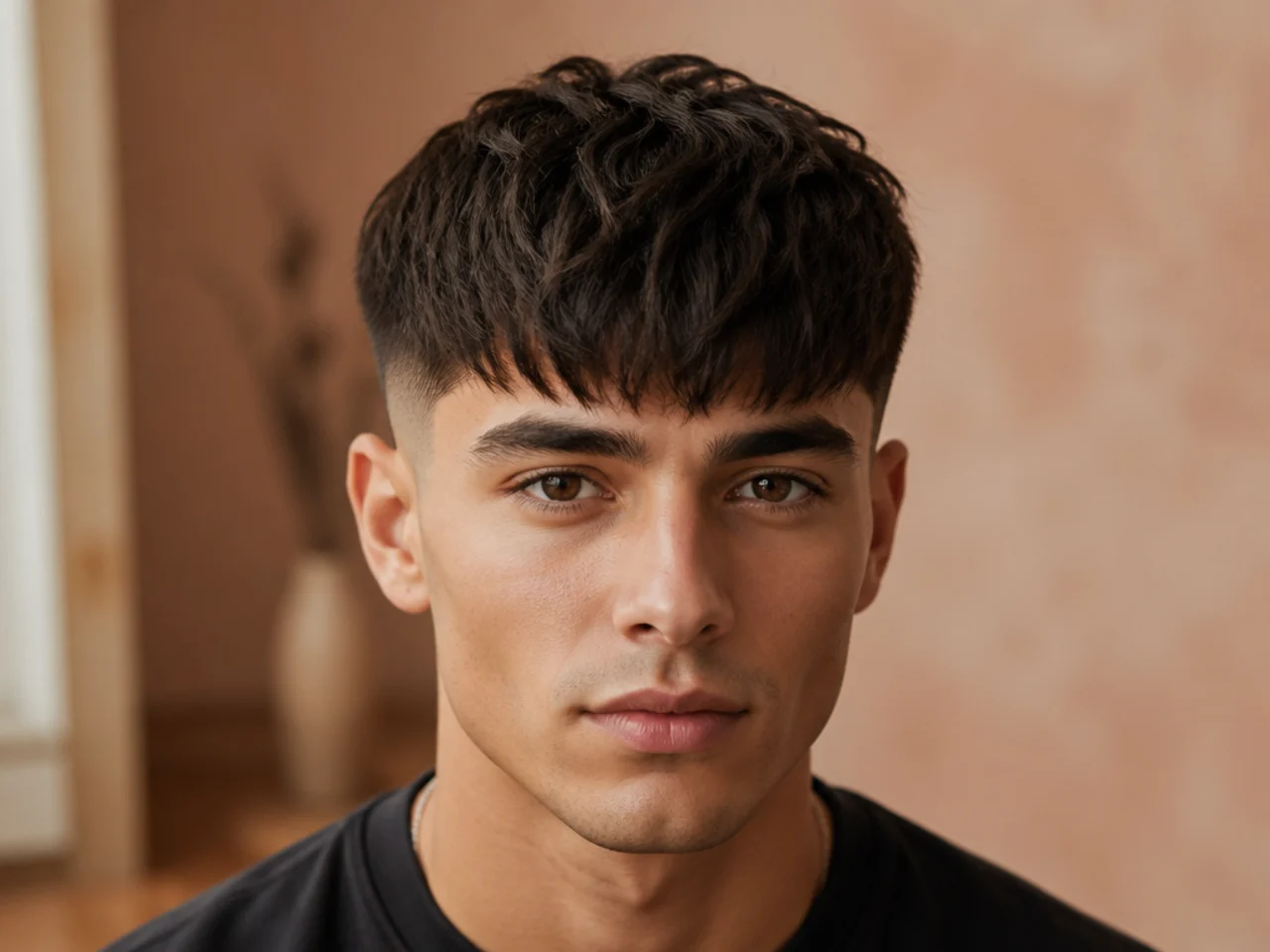 A modern fringe above a shadow taper