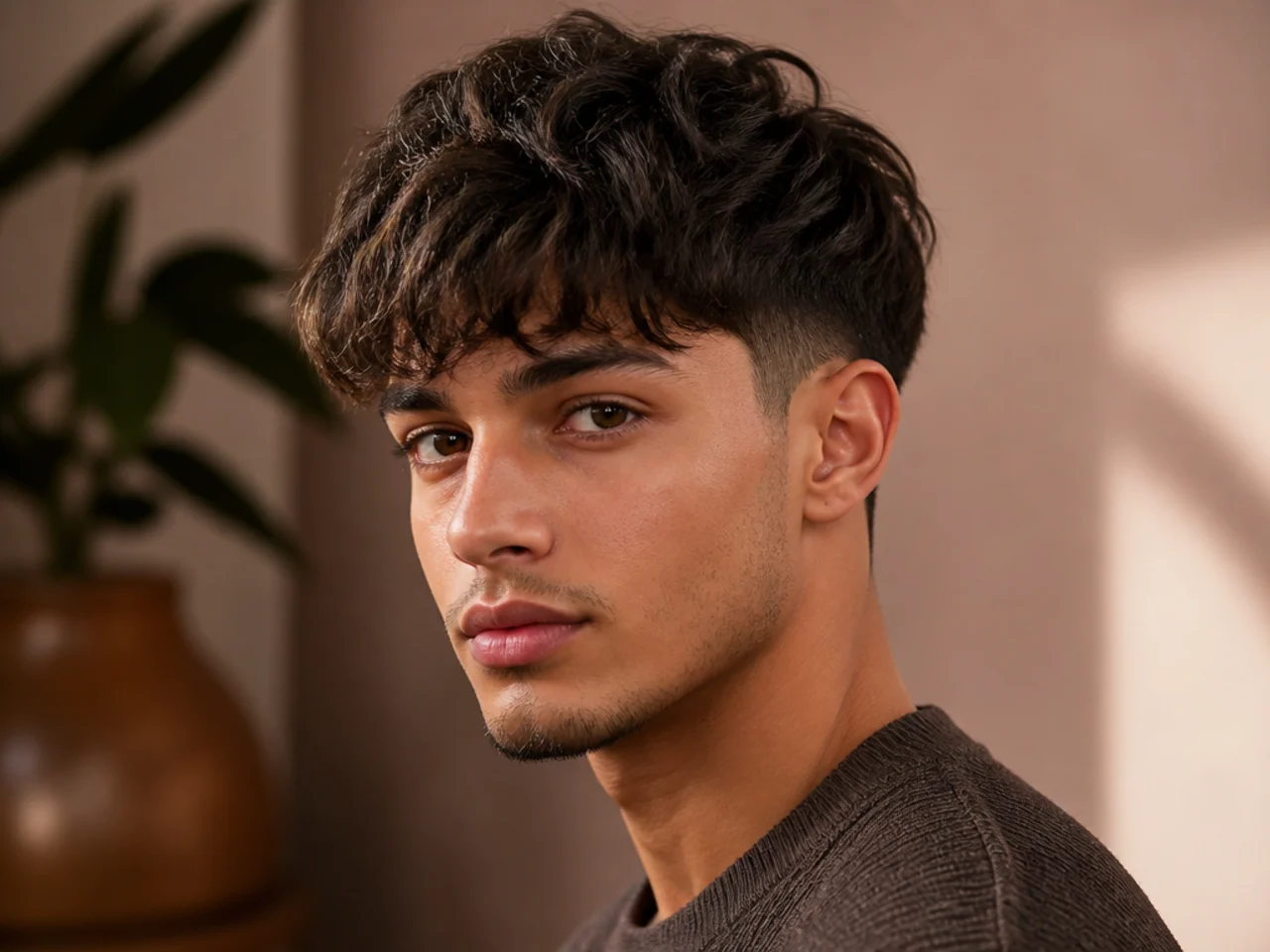 A wavy modern fringe with natural root lift