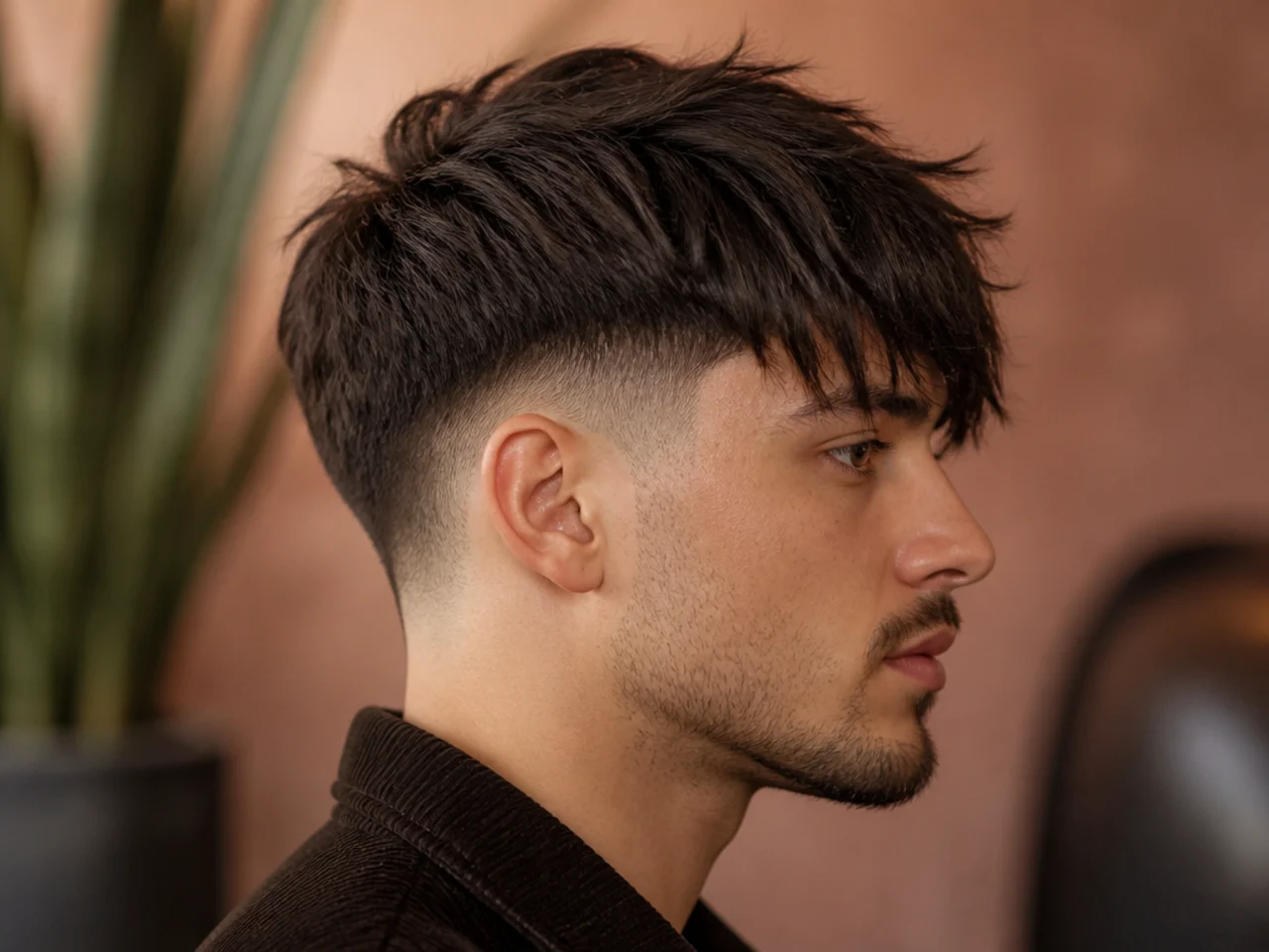 A modern fringe with texture carried over the crown