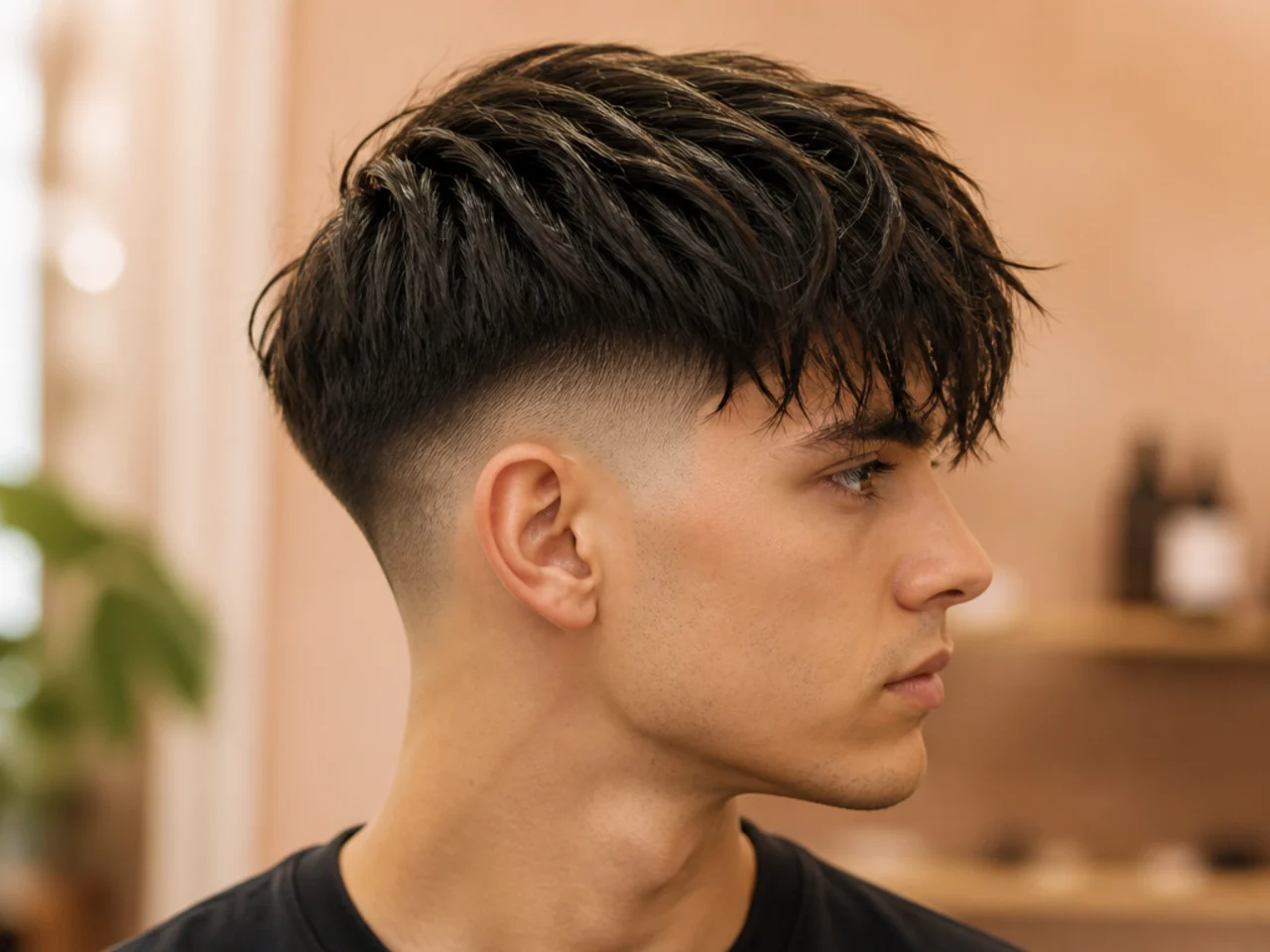 A piecey forward fringe separated into strands