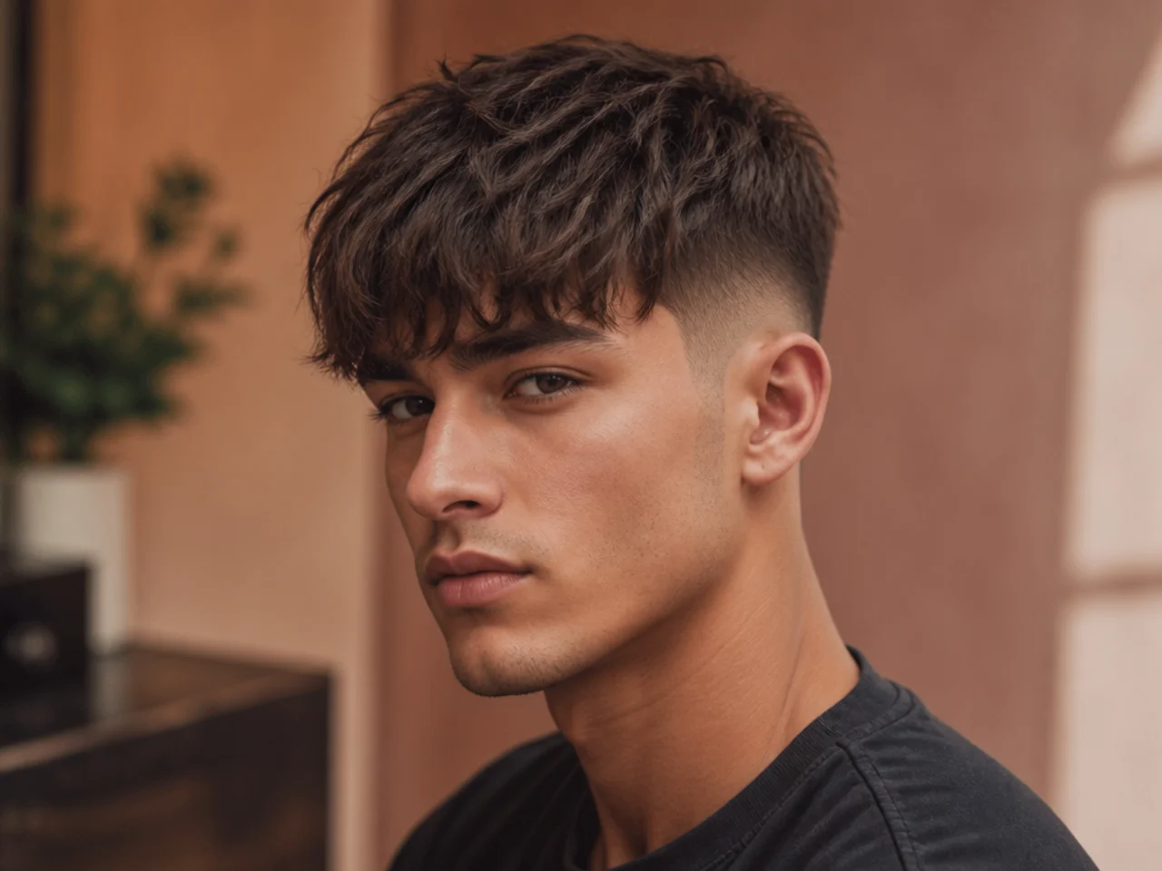 Three-quarter view of a modern fringe haircut