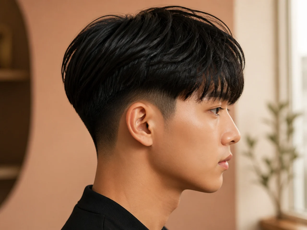 A two-block haircut with short sides