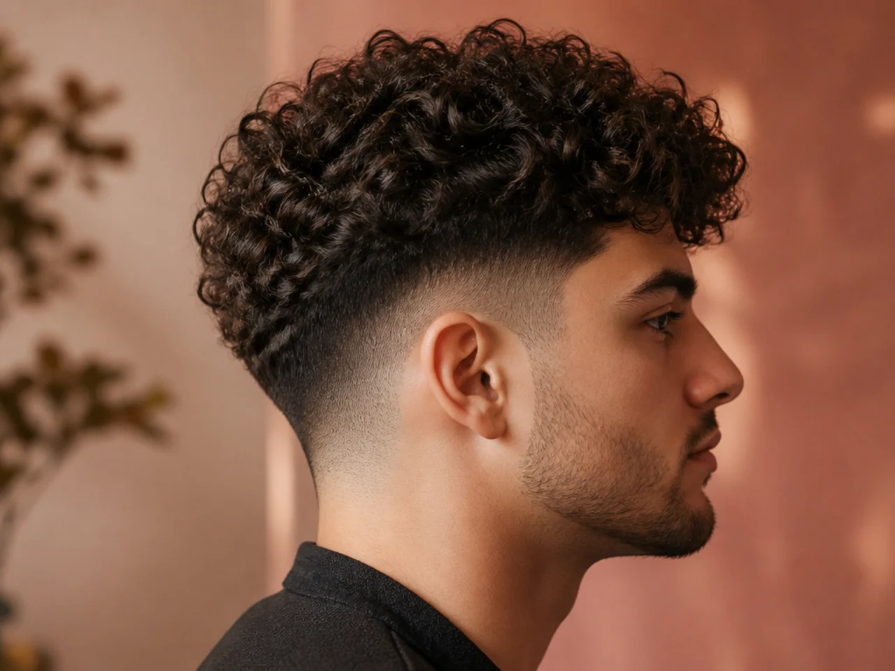 A curly top above a blurry taper