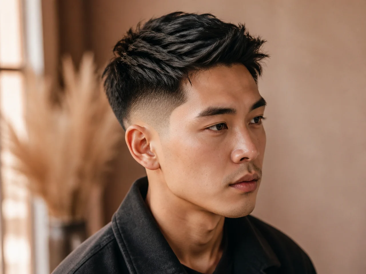Three-quarter view of a modern men's haircut