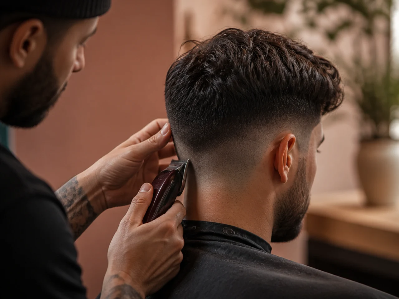 A barber blending sides into a longer top