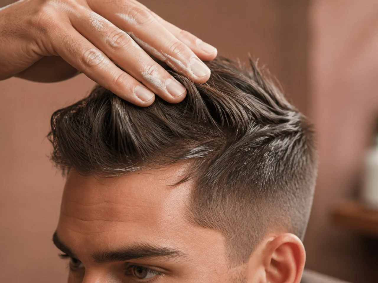 Matte clay being worked through damp hair
