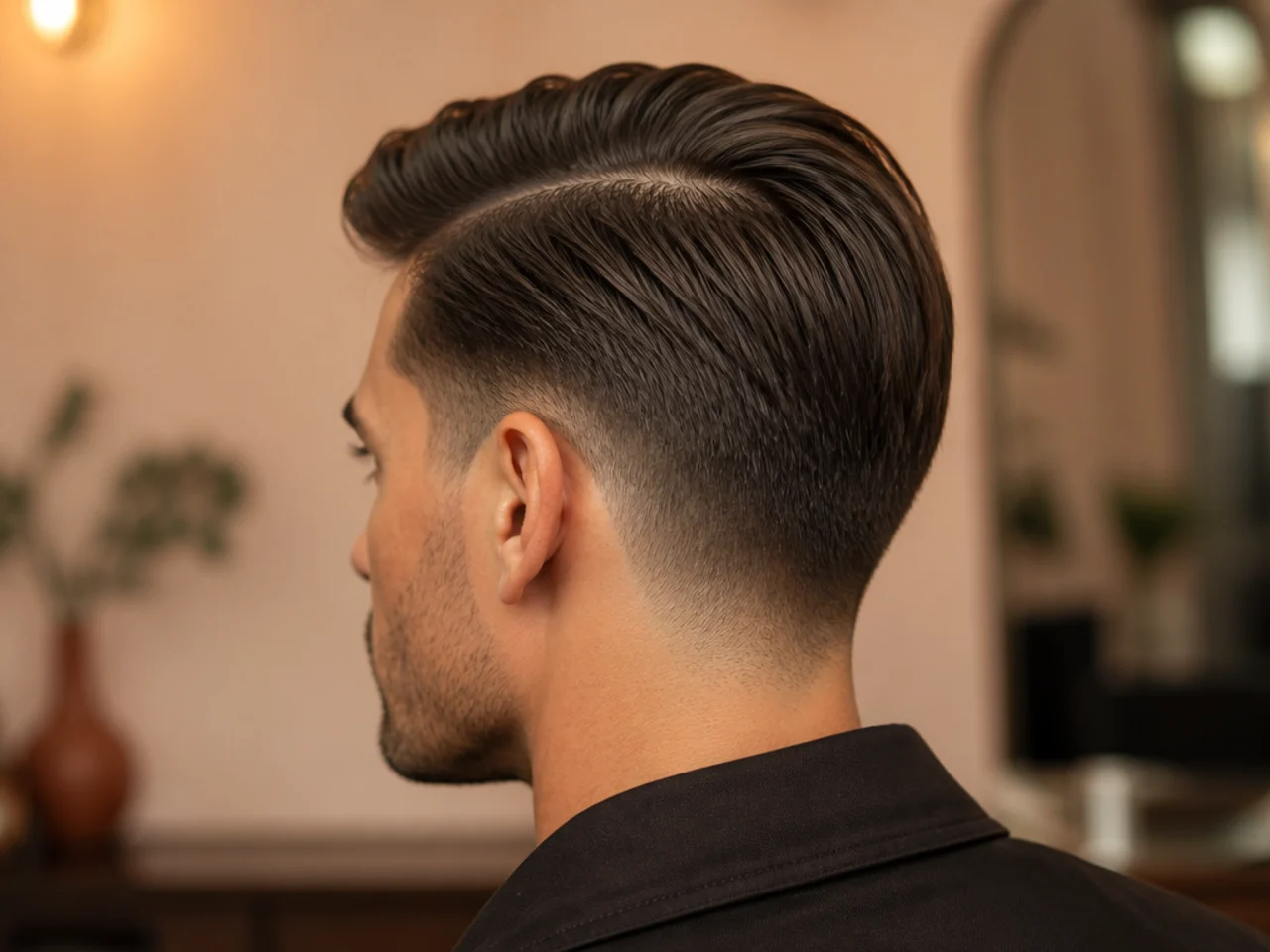 An ivy league with a softly combed part and sharp side lines