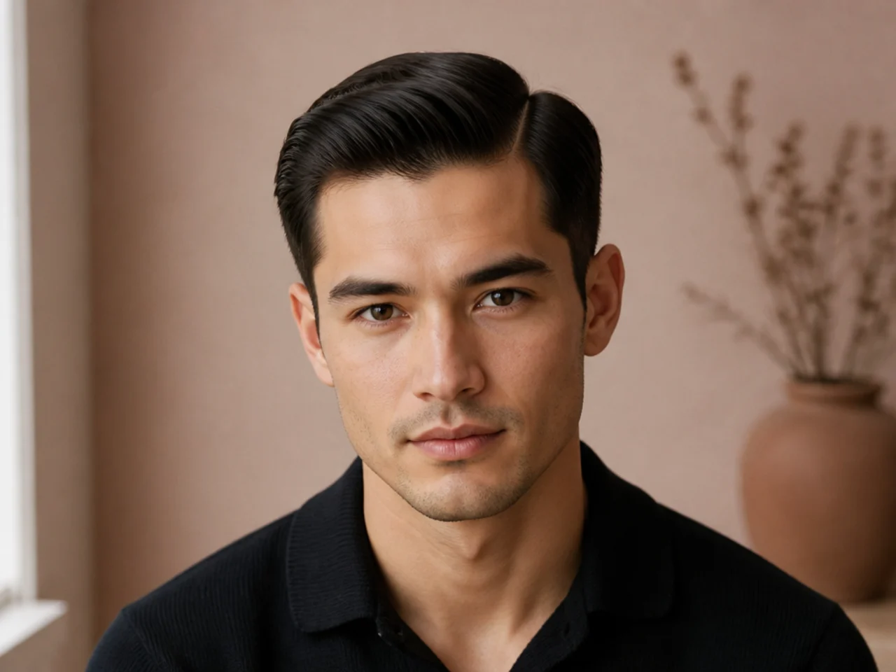 A modern ivy league haircut with a hard part