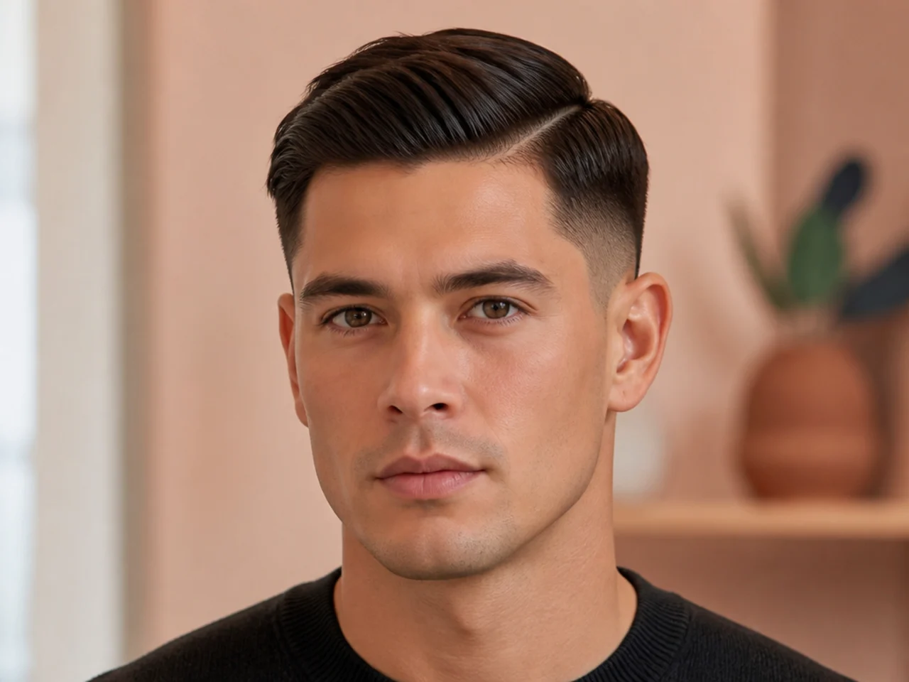 An ivy league haircut with a high taper