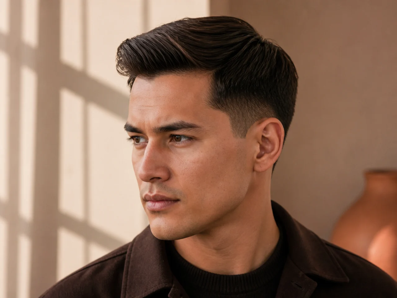 An ivy league haircut finished with matte clay