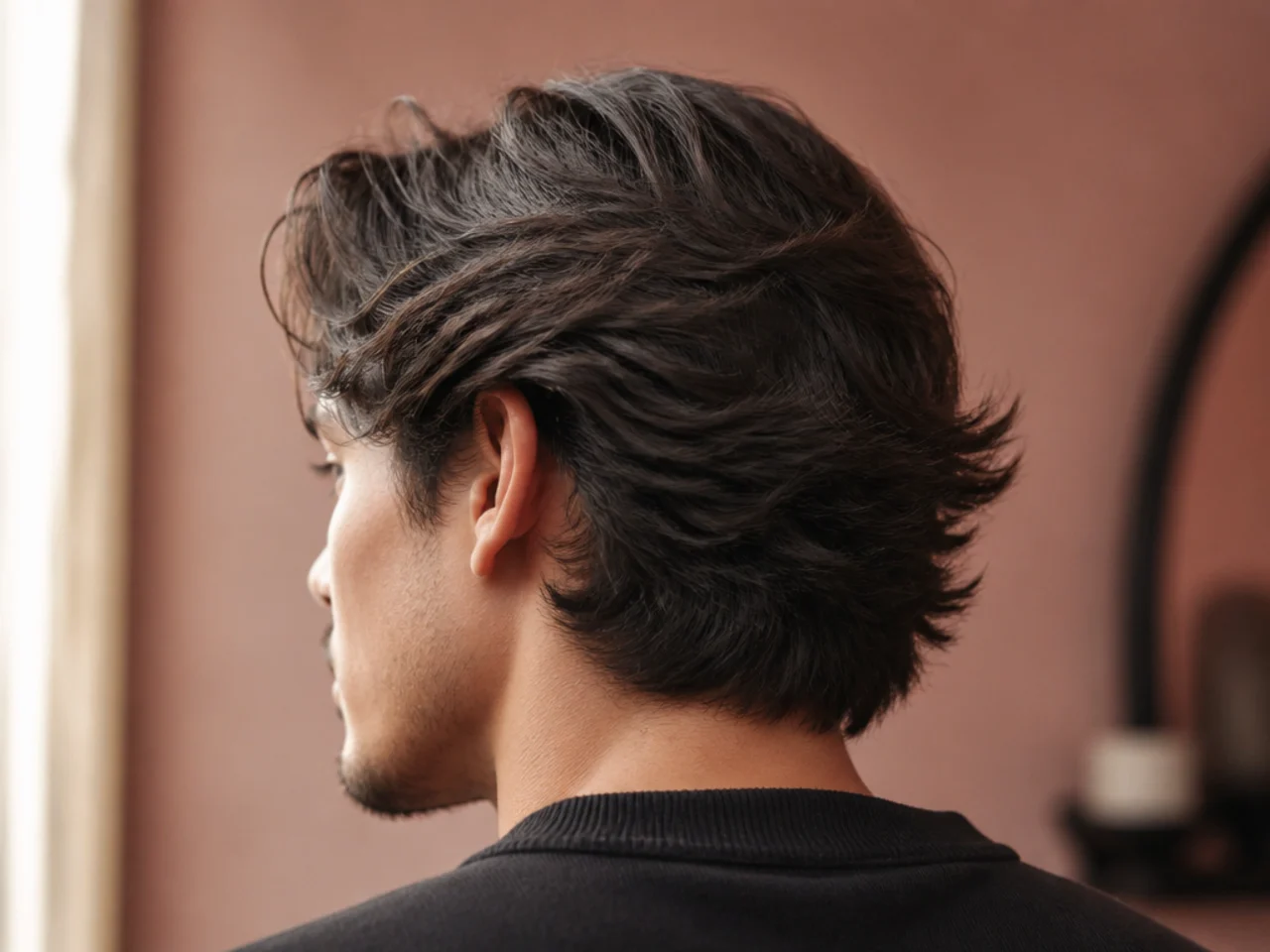 Grown-out flowing medium-length hair