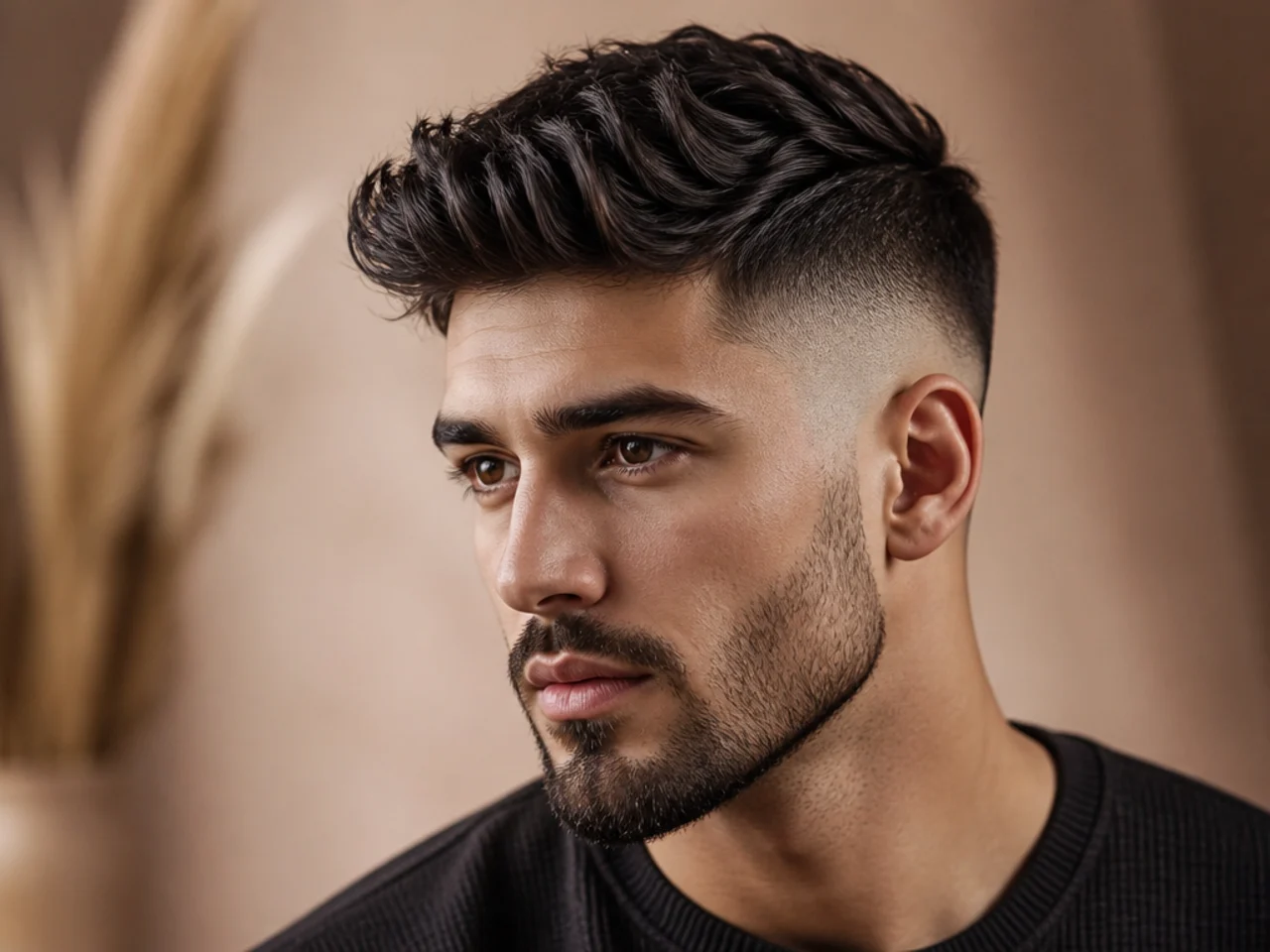 Three-quarter view of a modern men's haircut