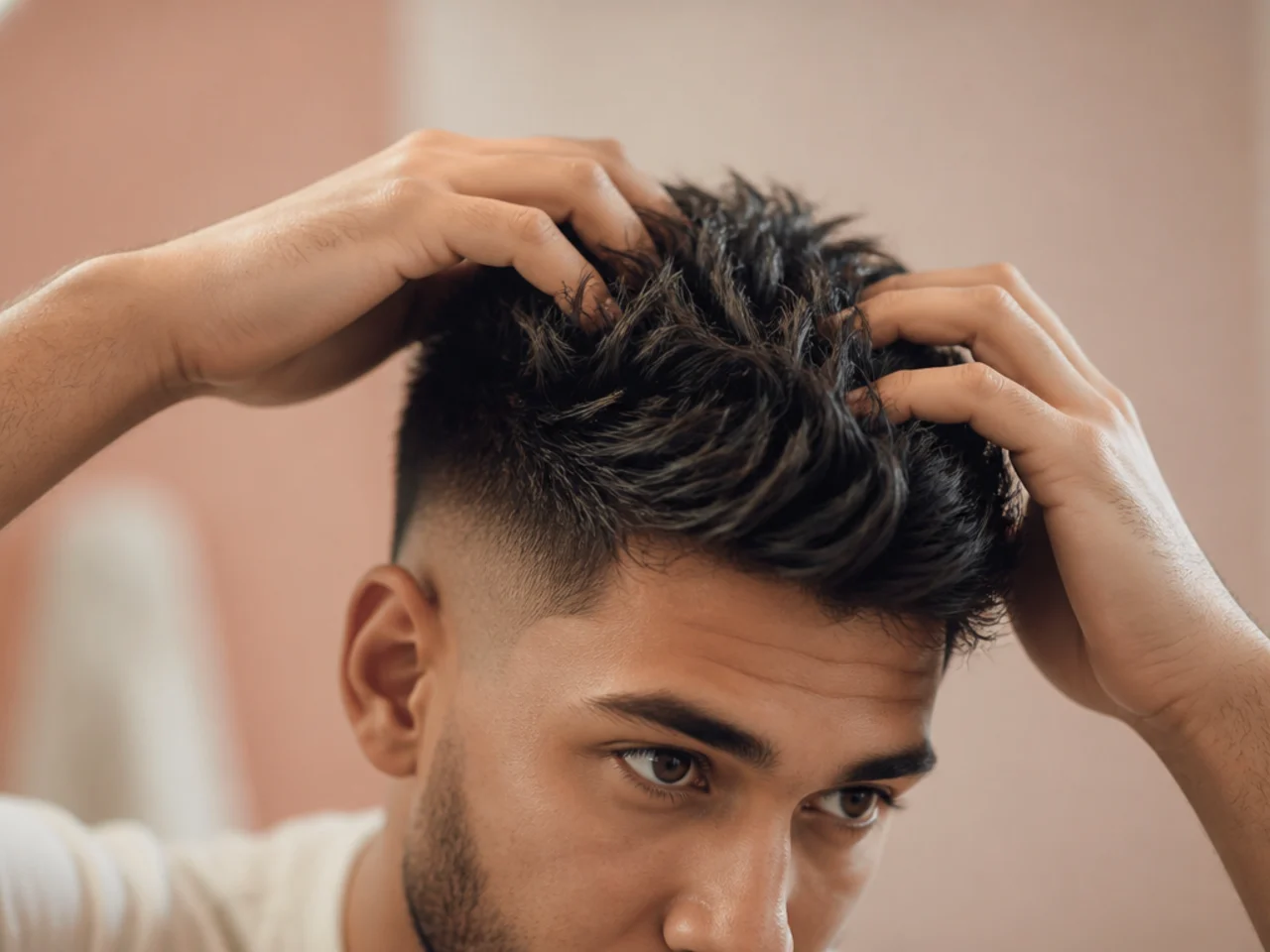 Matte clay worked through damp hair with fingers