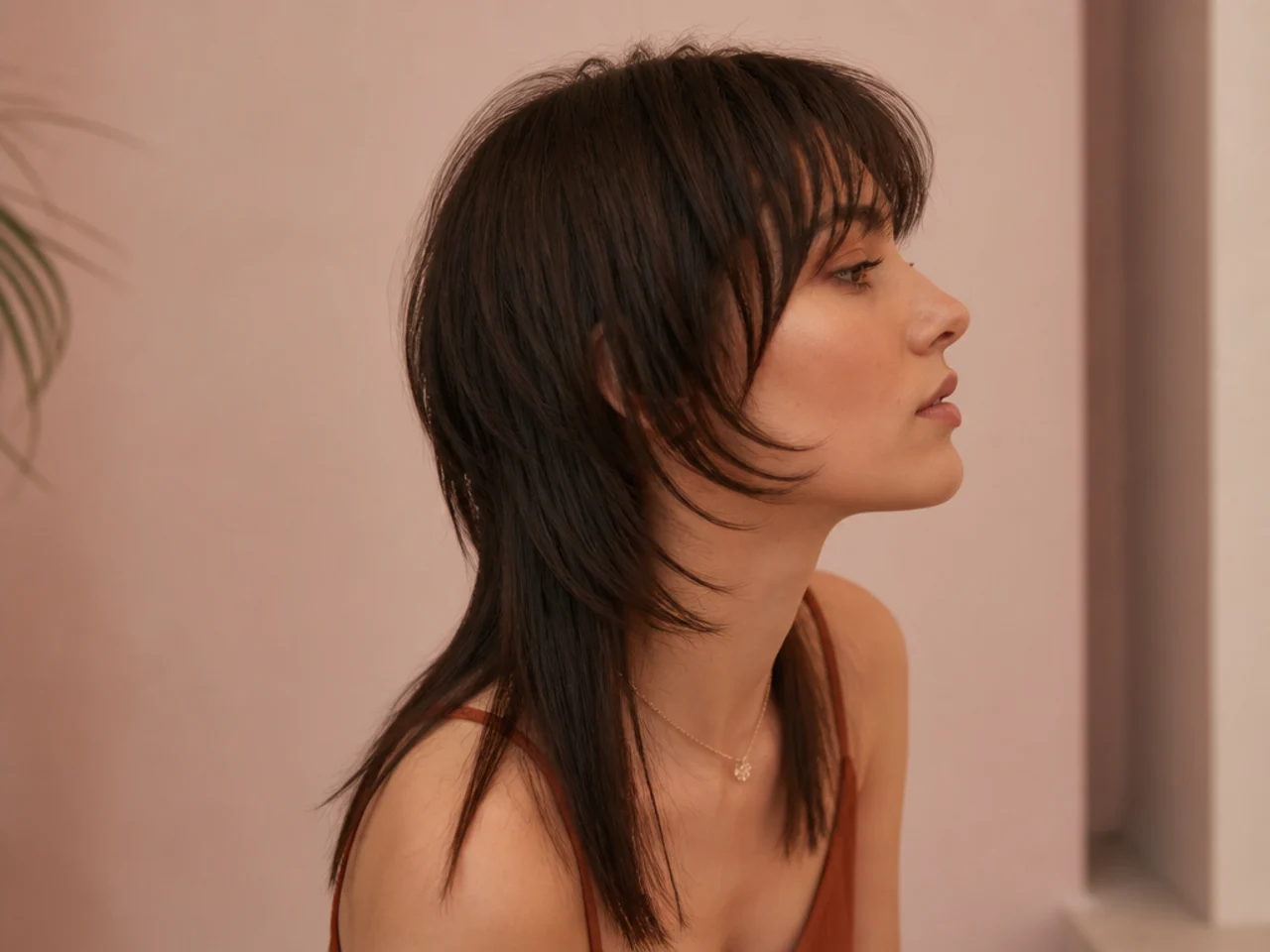 A sleek straight modern mullet