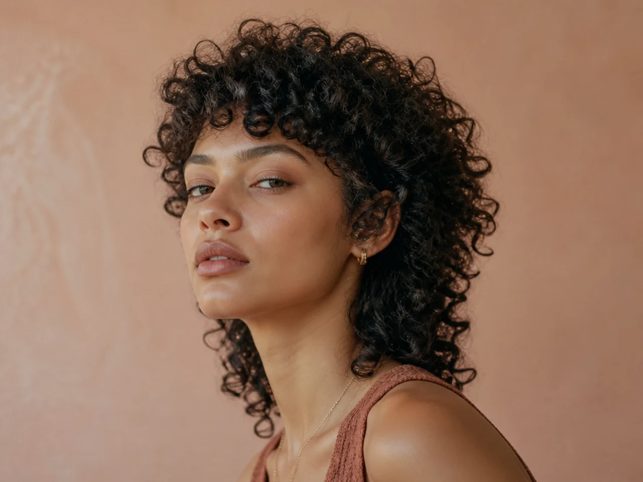 A coily modern mullet shaped into a dry silhouette