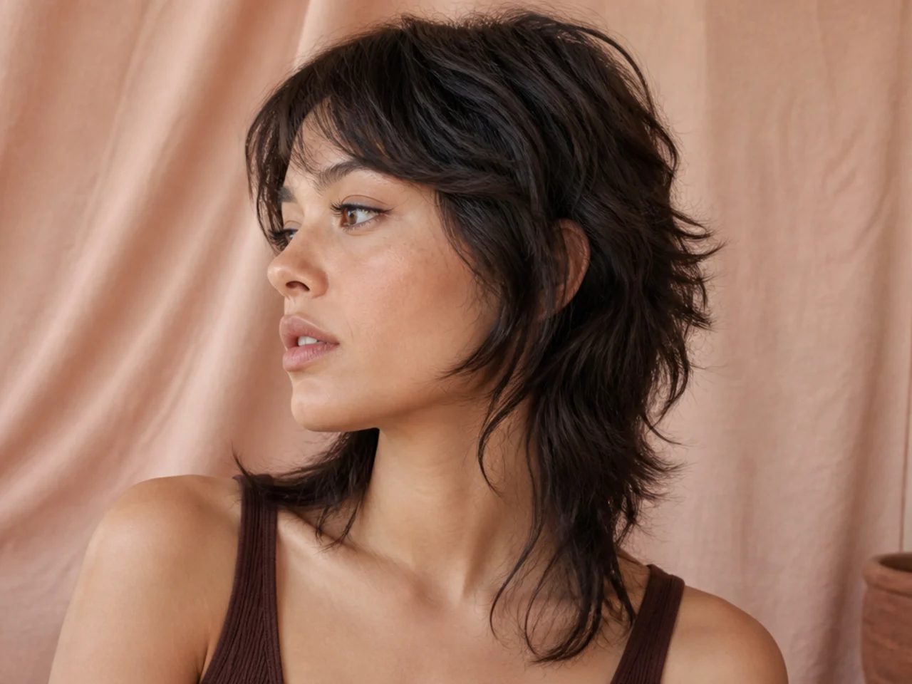 A thick haired modern mullet with internal weight removed