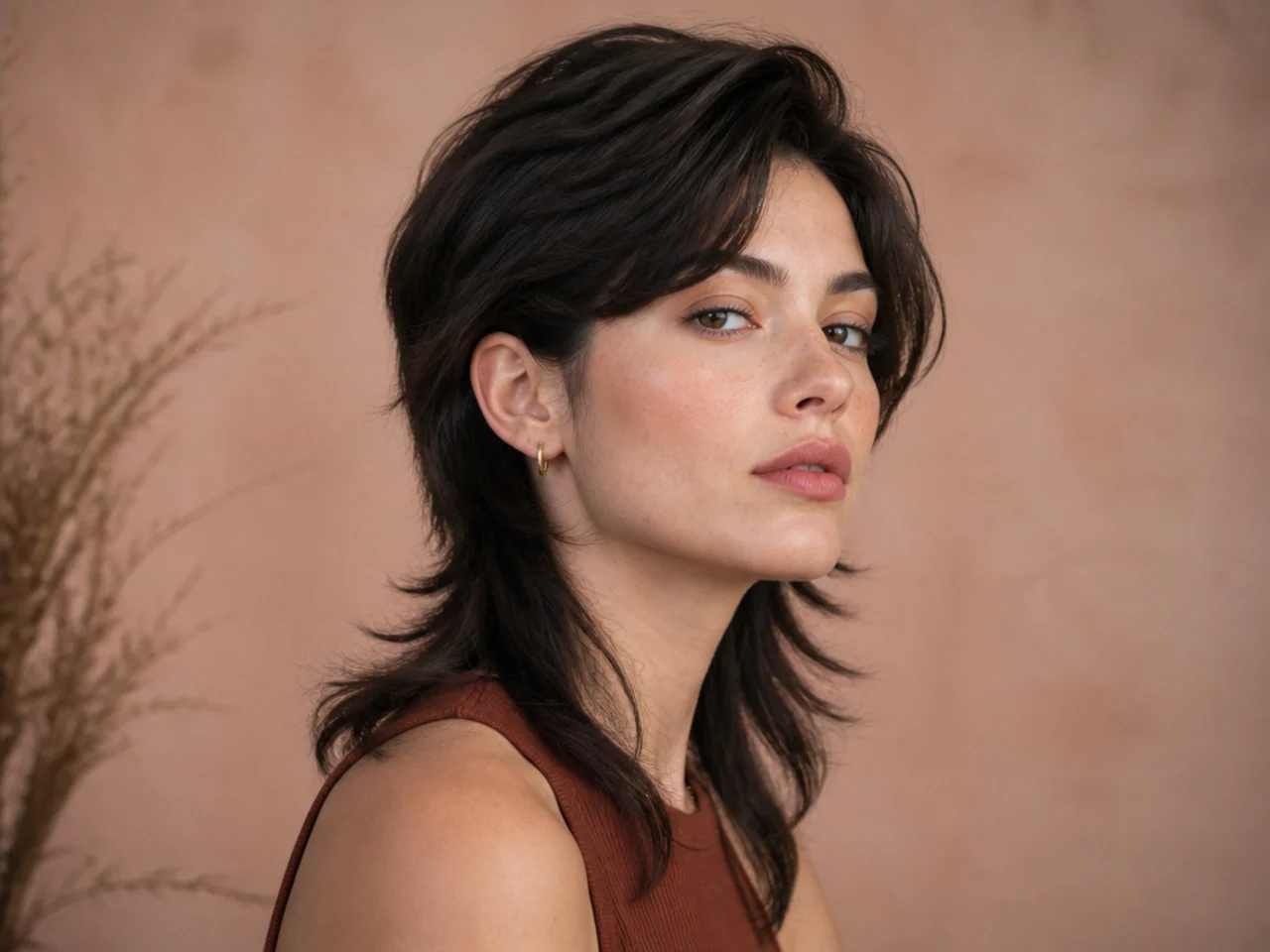A modern mullet with a deep side parting
