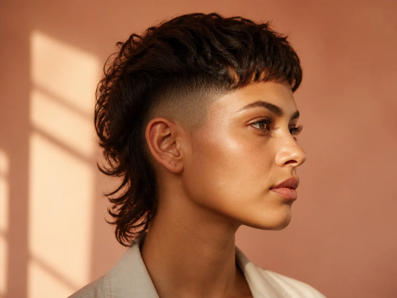 A modern mullet with a skin fade at the sides